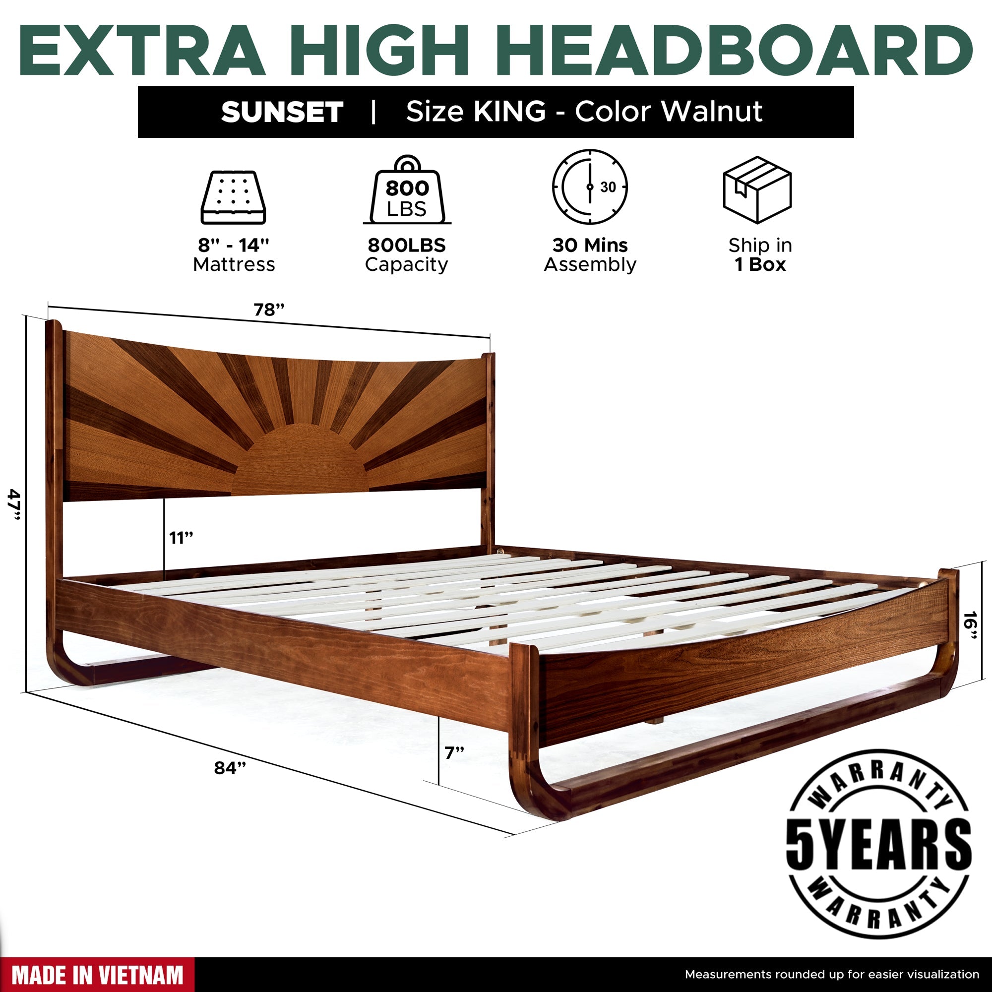 Rorns Sunset Platform Bed Frame With Headboard for Ultimate Bedroom Style