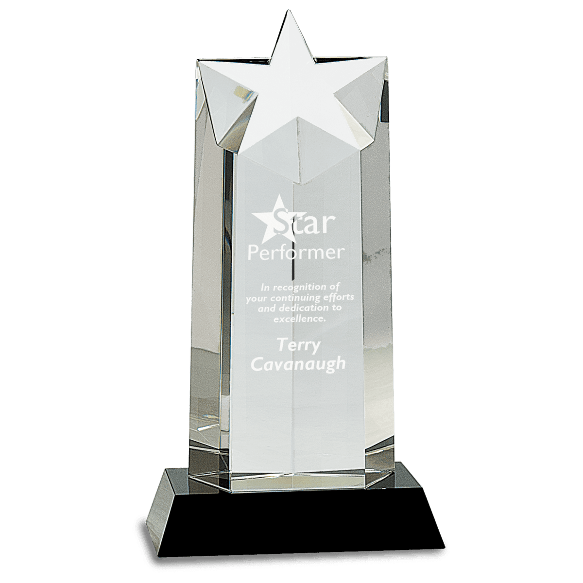 10 Optic Crystal Star Column On Black Pedestal Base
