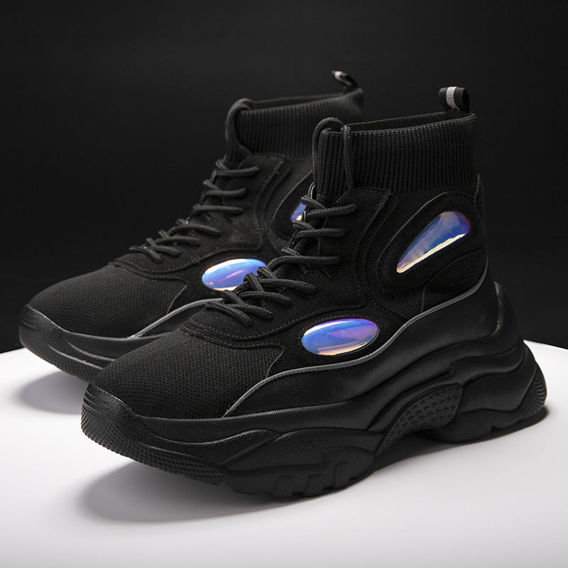 Thick bottom increase shoes couple high help flying woven white shoes platform shoes