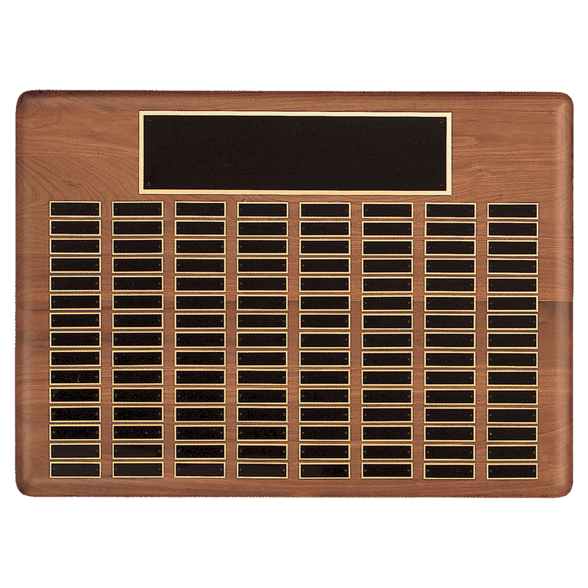 22 X 30/Plates 7/8 X 2 3/4 American Walnut 120 Plate Perpetual Solid Walnut Recognition Plaque With Black Brass Plated Steel