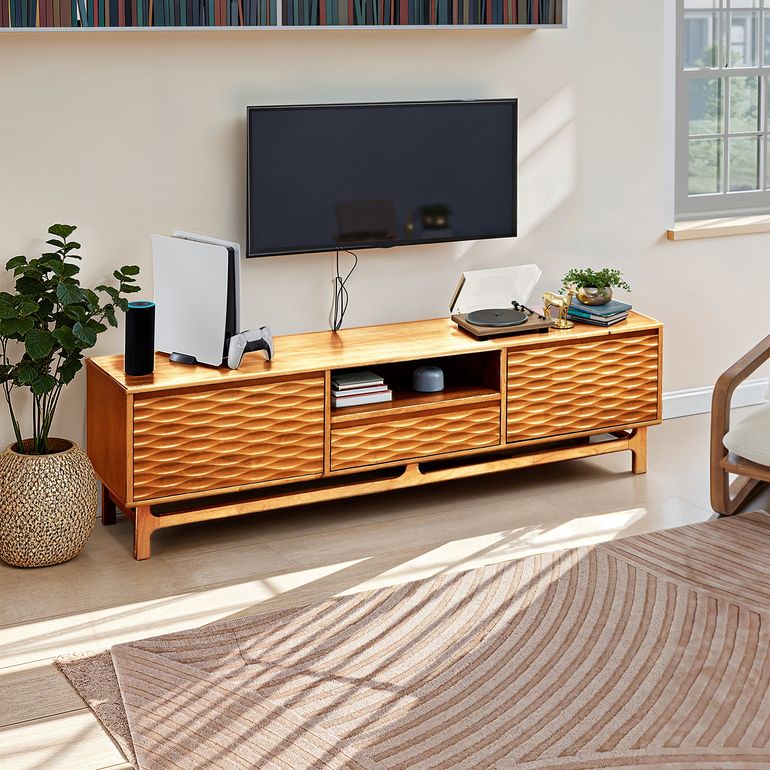 Acacia Elara Solid Wood TV Stand with Storage and Cable Management for TVs up to 80"