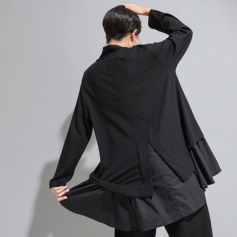 Women's Asymmetrical Ruffle Long Sleeve T-Shirt 2022