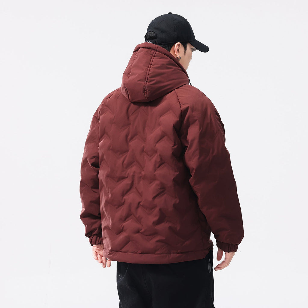 Winter Color-blocked Hooded Quality Versatile Casual Men's Light Luxury Cotton Jacket