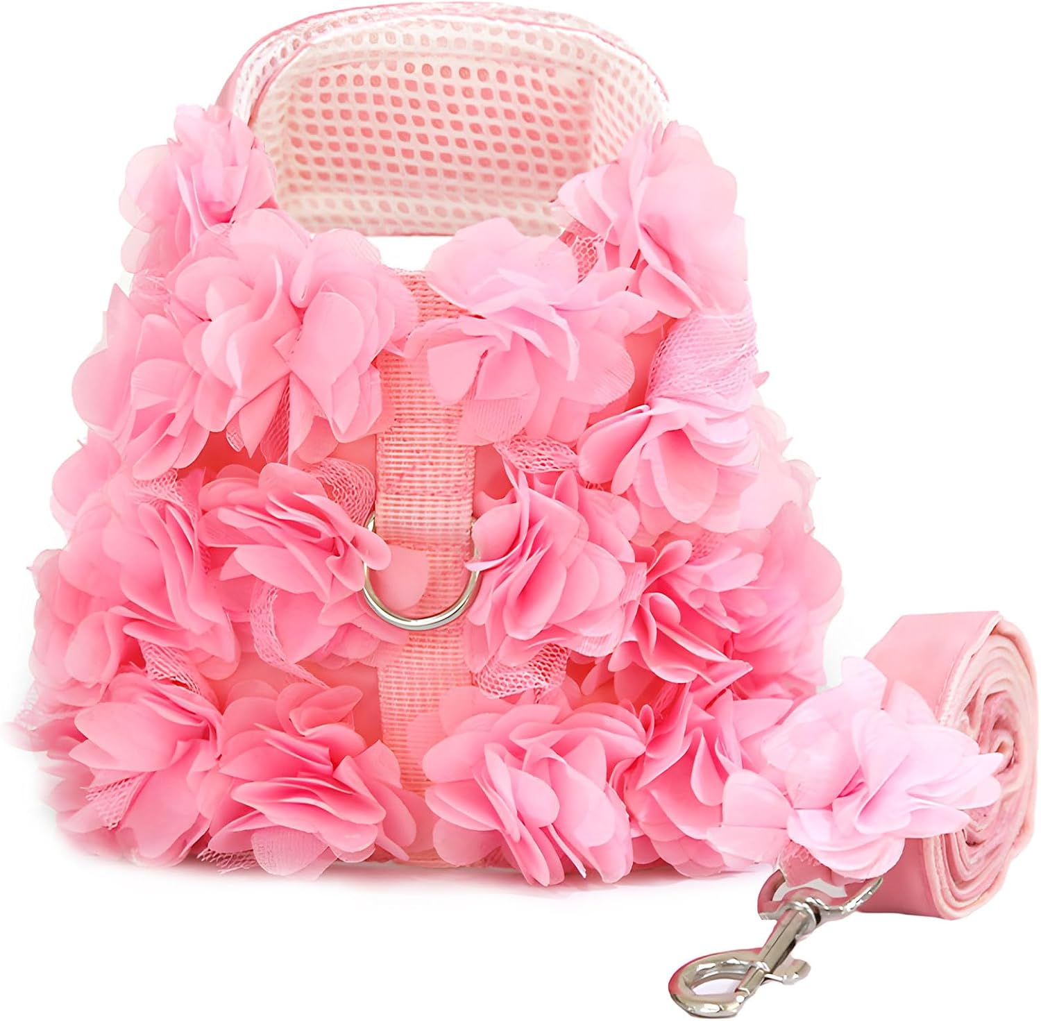 Luxury Floral Dog Harness and Leash Set – 3D Petal Puppy Vest Harness for Small Dogs & Cats