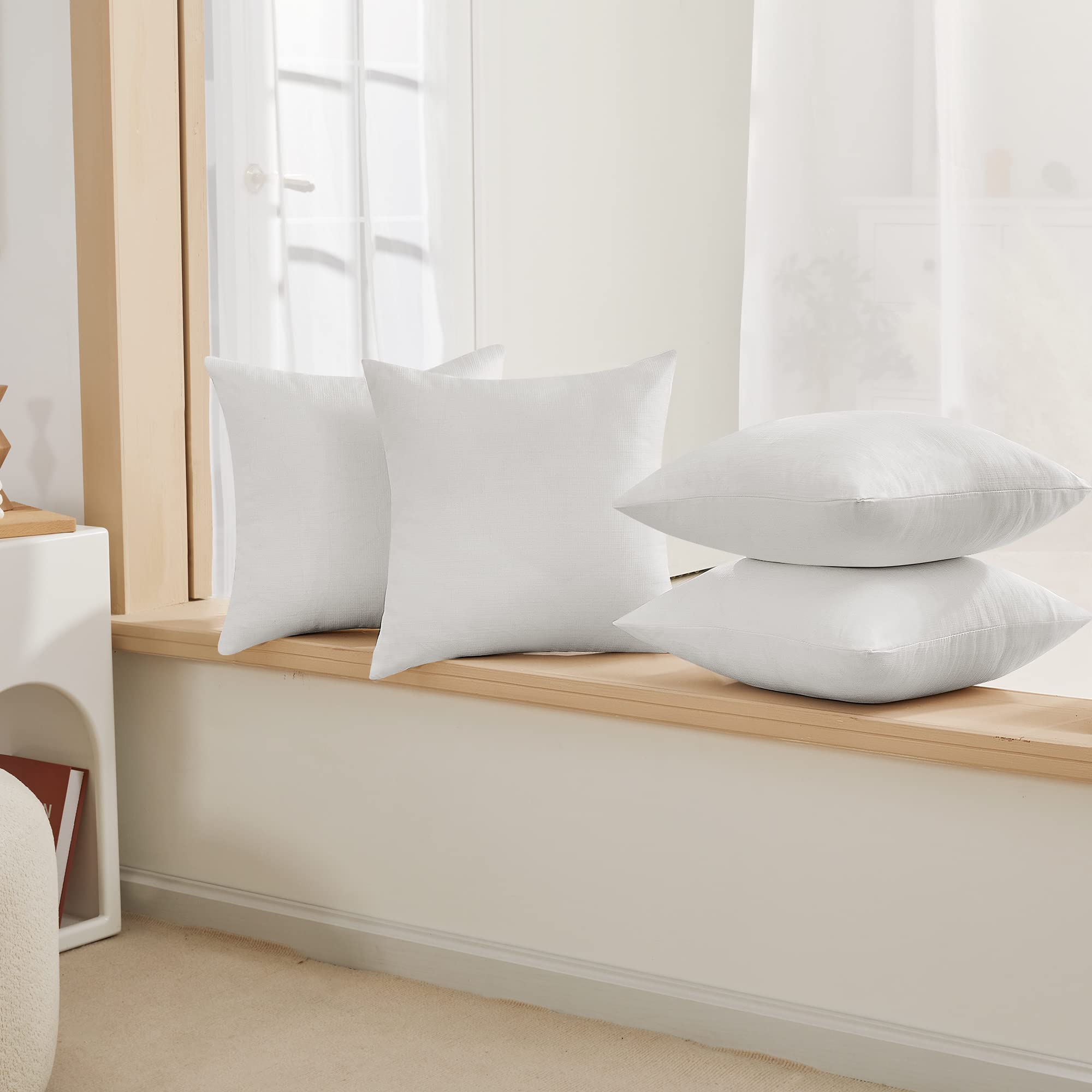 Decorative Linen Throw Pillow Covers, 18x18 Inch, 4 PCS