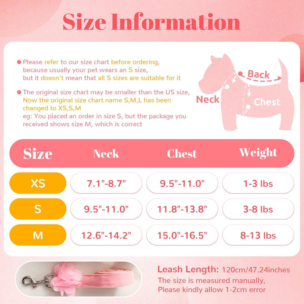 Luxury Floral Dog Harness and Leash Set – 3D Petal Puppy Vest Harness for Small Dogs & Cats