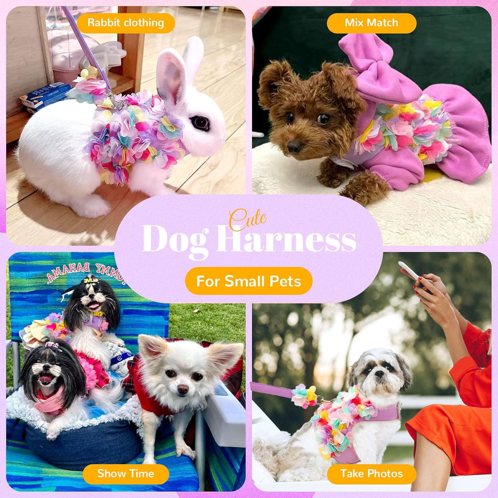 Luxury Floral Dog Harness and Leash Set – 3D Petal Puppy Vest Harness for Small Dogs & Cats