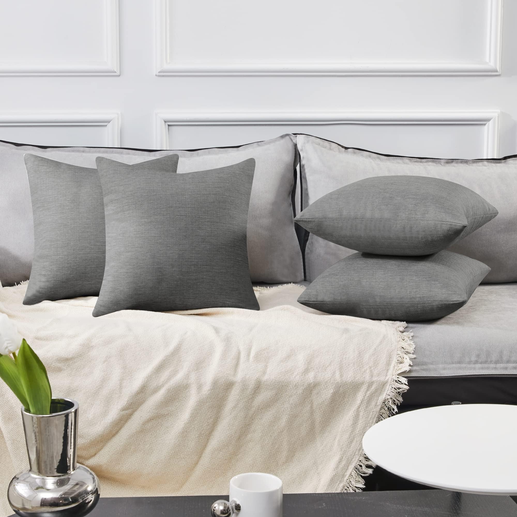 Decorative Linen Throw Pillow Covers, 18x18 Inch, 4 PCS