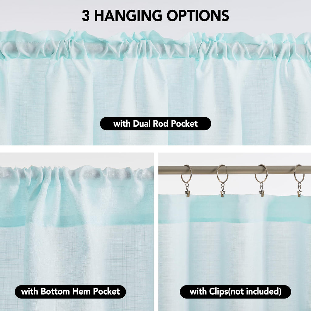 Linen Look Thermal Privacy Cafe Curtains, 2 Panels