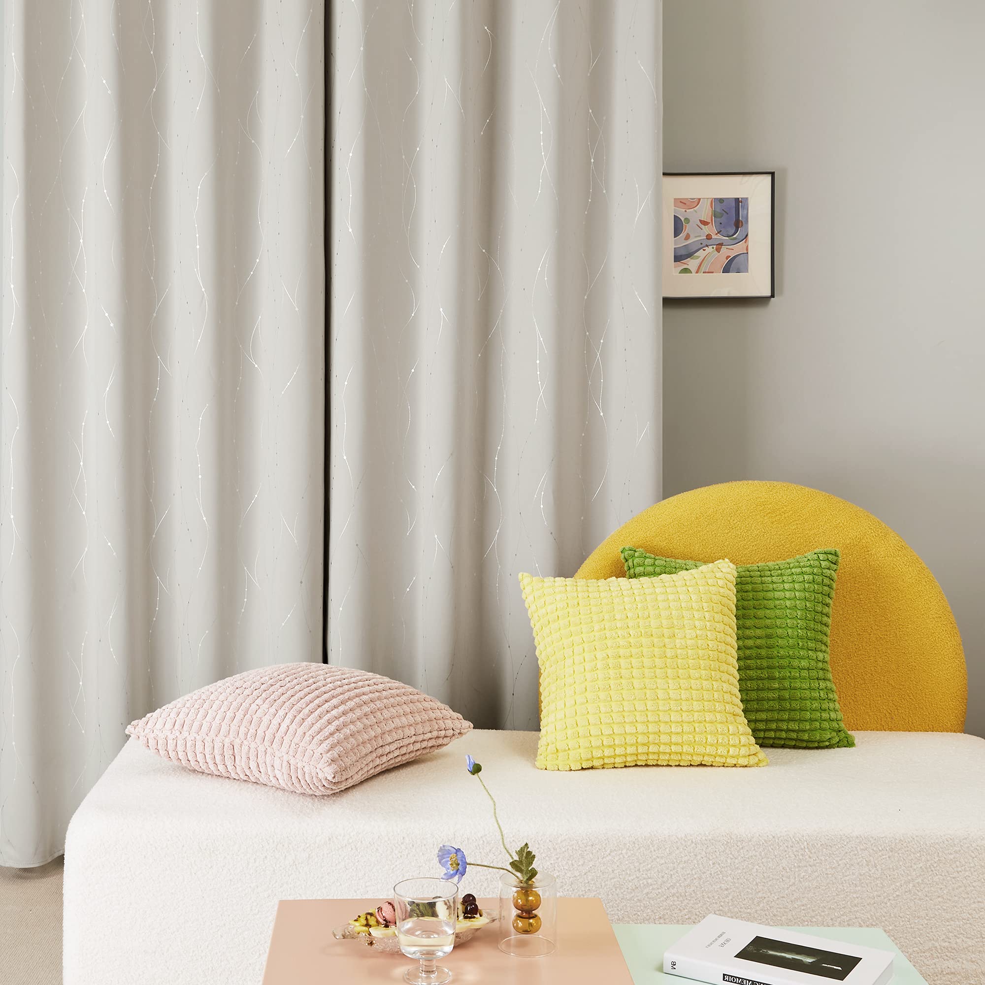 Room Darkening Curtains with Line Foil Print, 2 Panels