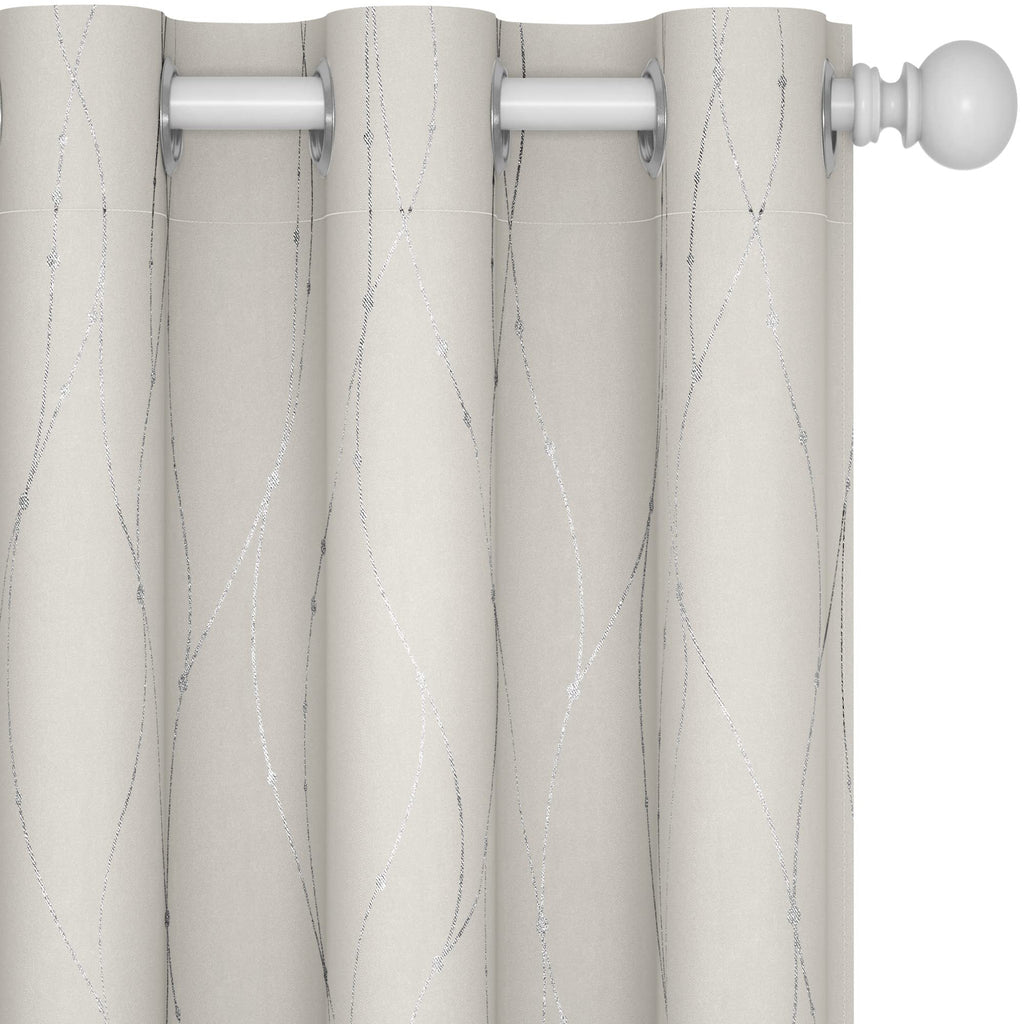Room Darkening Curtains with Line Foil Print, 2 Panels