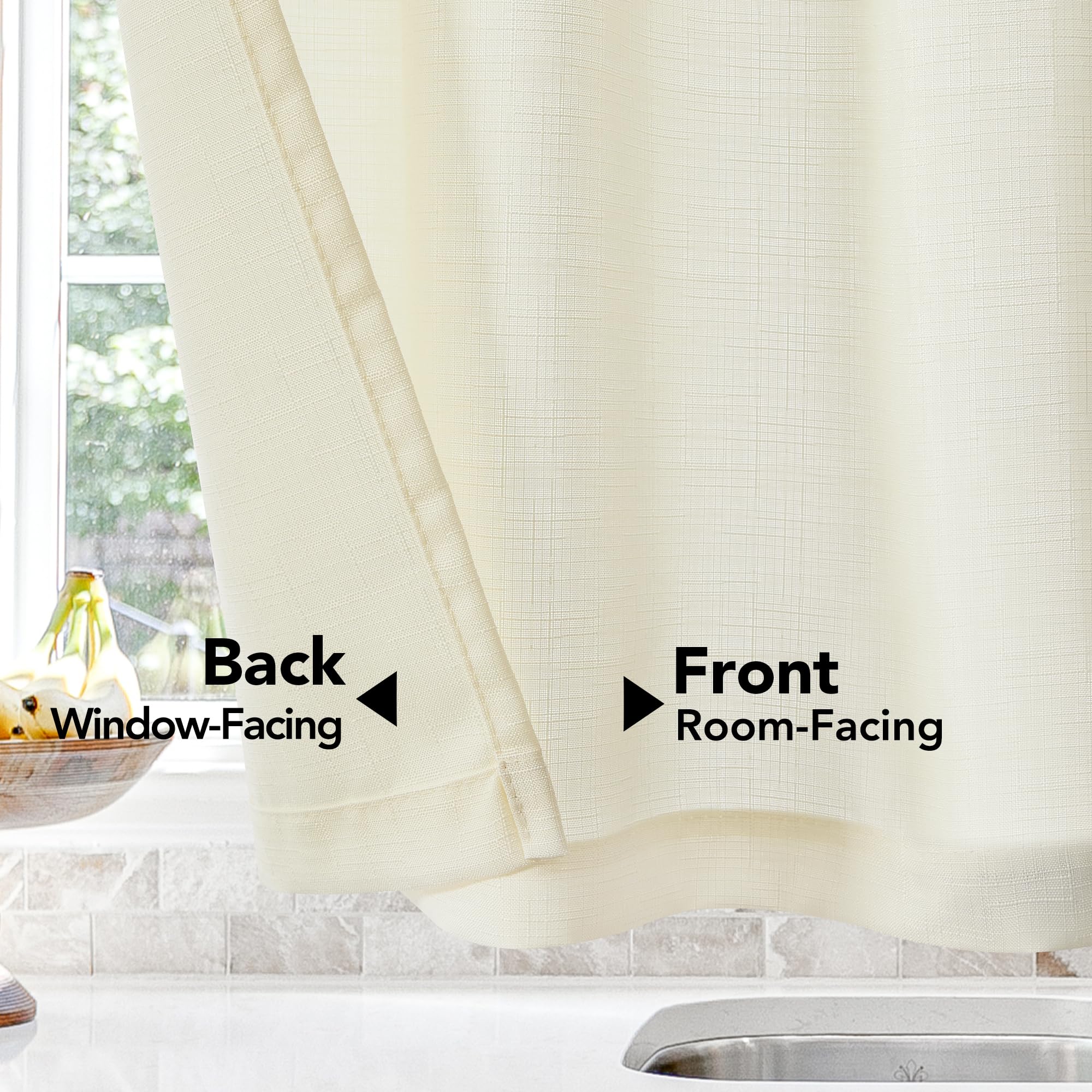 Linen Look Thermal Privacy Cafe Curtains, 2 Panels