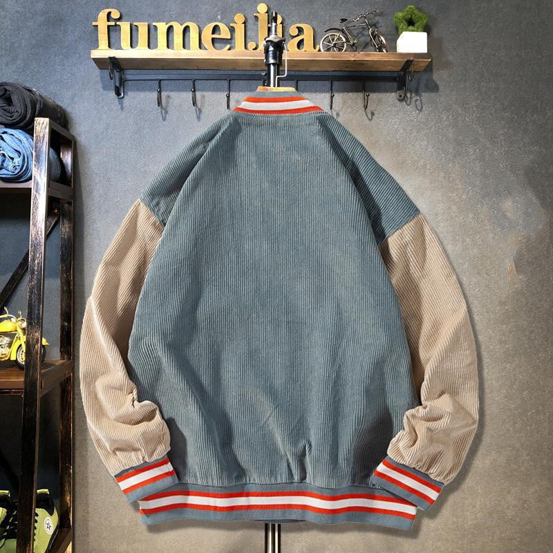 Men's Loose Color-block Corduroy Baseball Jacket