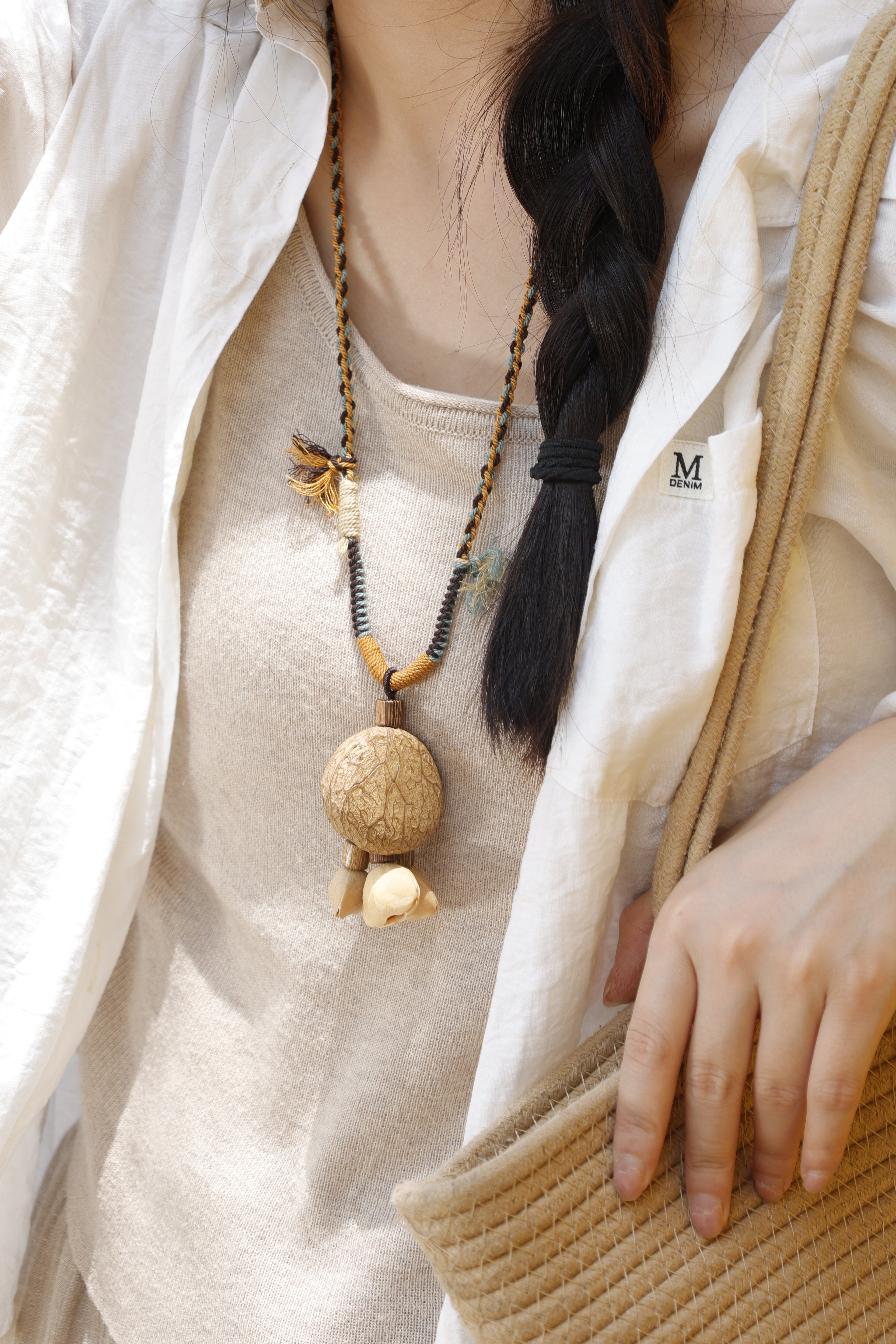 "The Earth Bell" - Large Natural Seed Pod Necklace on Hand-Braided Rope