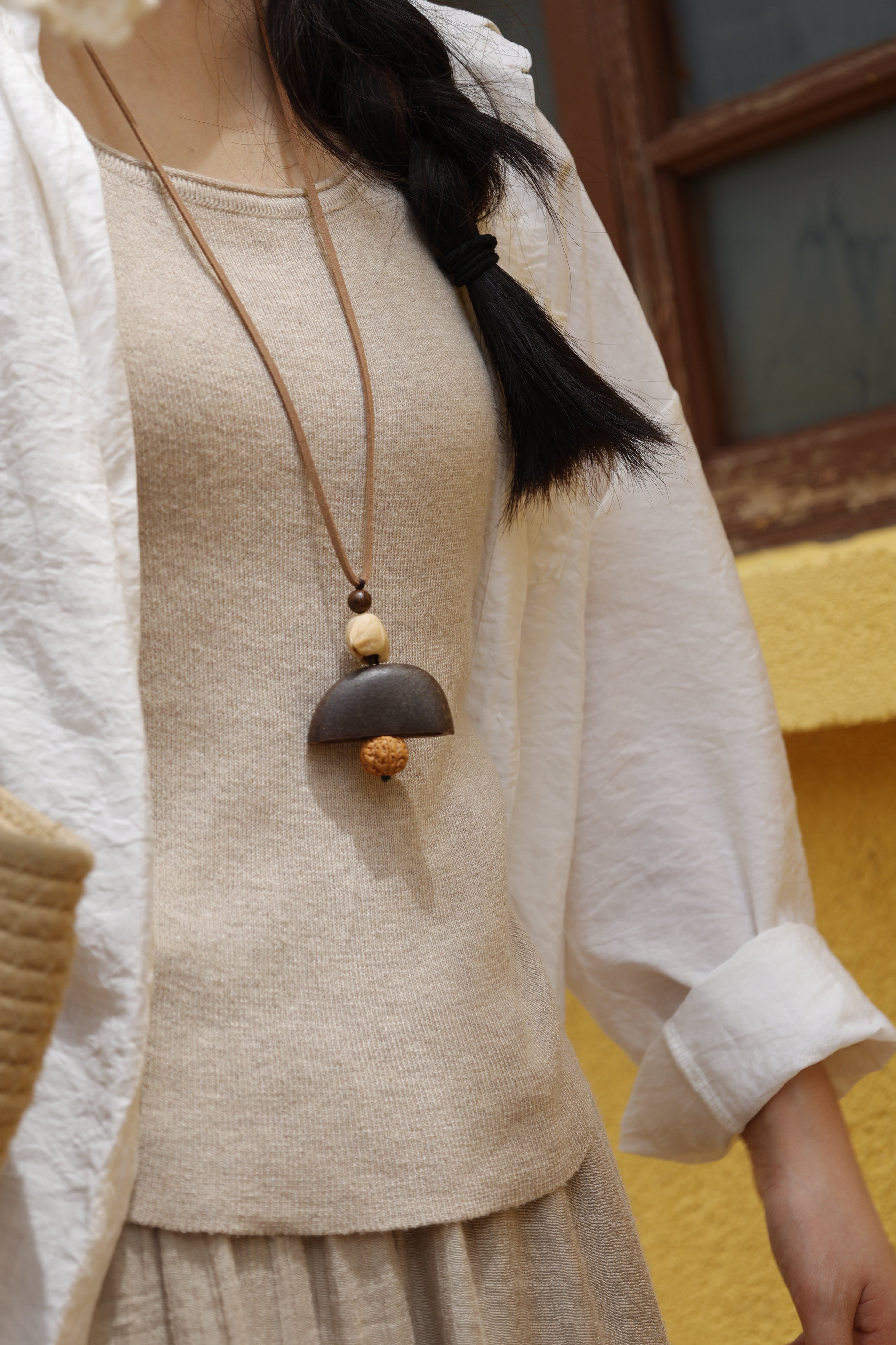 "The Zen Bell" - Minimalist Seed Pod & Rudraksha Pendant Necklace