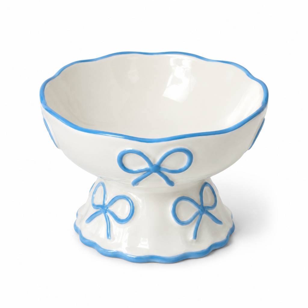 Cute Bow Ceramic Pet Bowl Elevated Princess Dog Cat Feeding Bowl