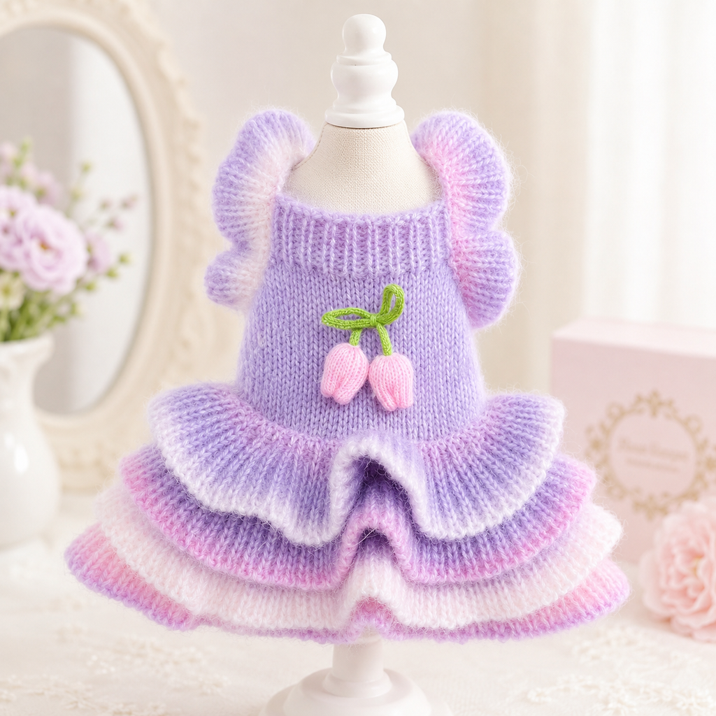 Dog Sweater Dress Purple Pink Gradient Knit