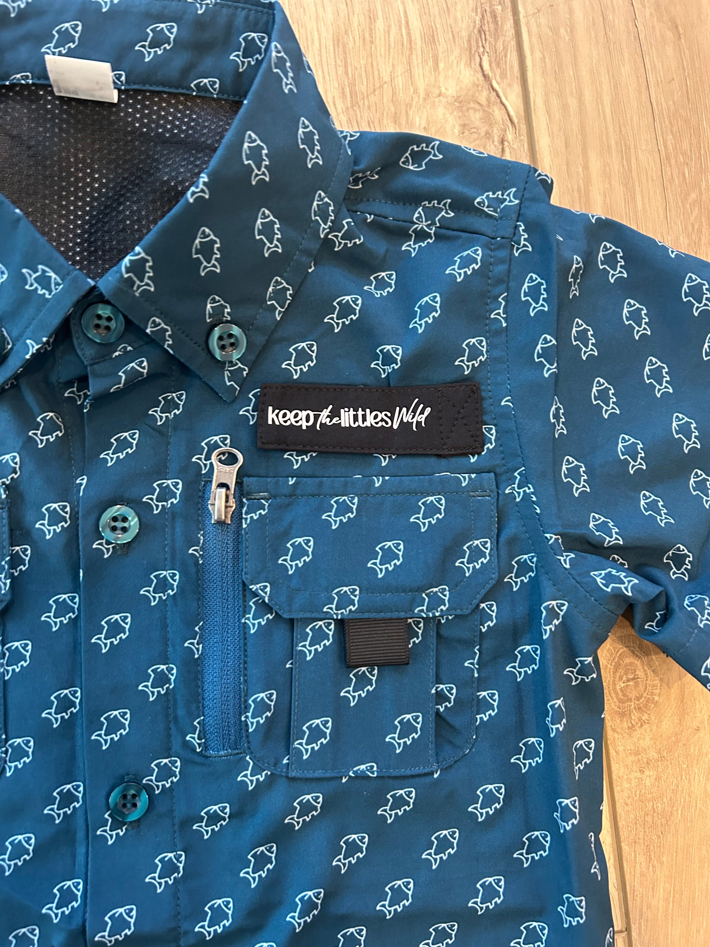 2026 Fishing shirt button up- blue fish