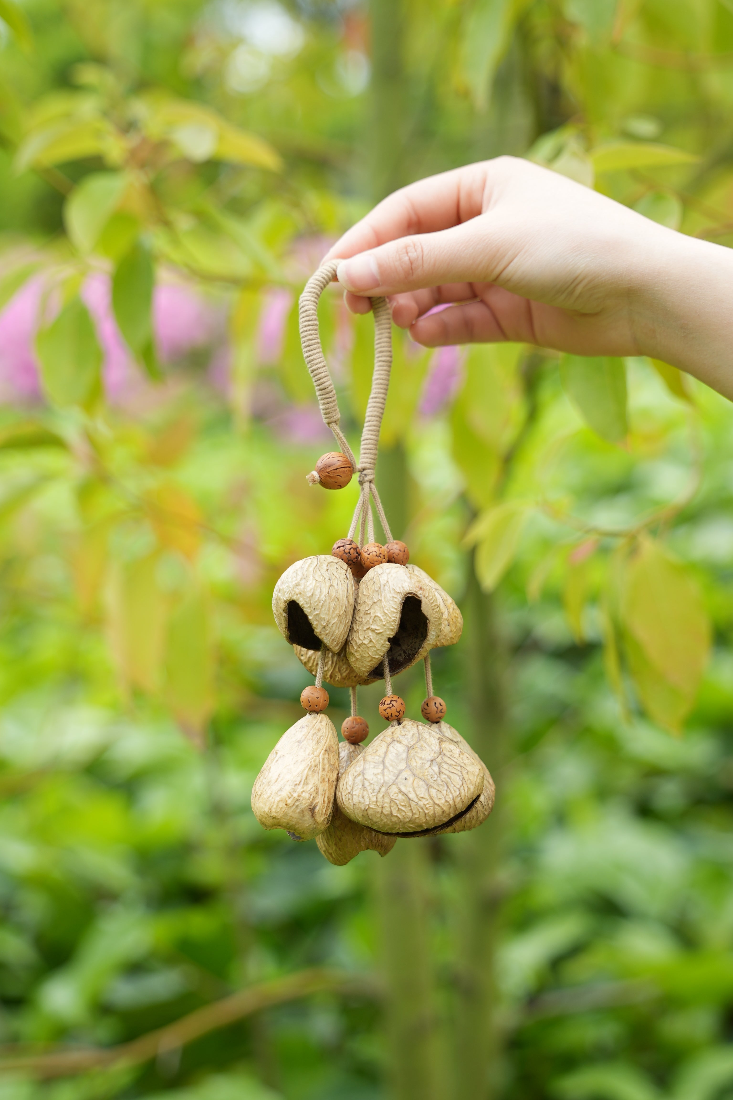"The Forest Harvest Ring" - Natural Seed Cluster Charm with Dark Wood Handle
