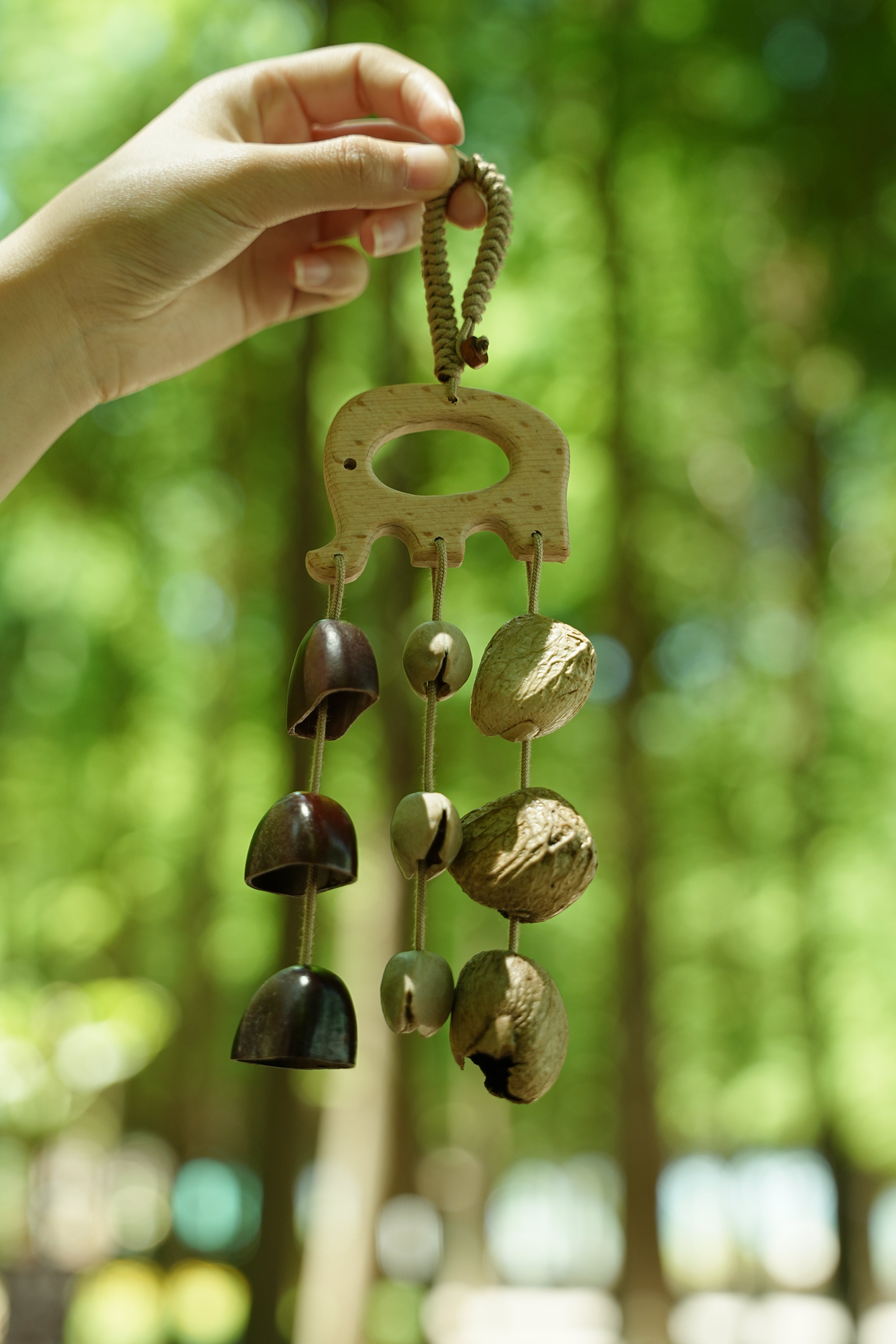 "The Wooden Elephant Chime" - Carved Wood Bag Charm & Mini Mobile
