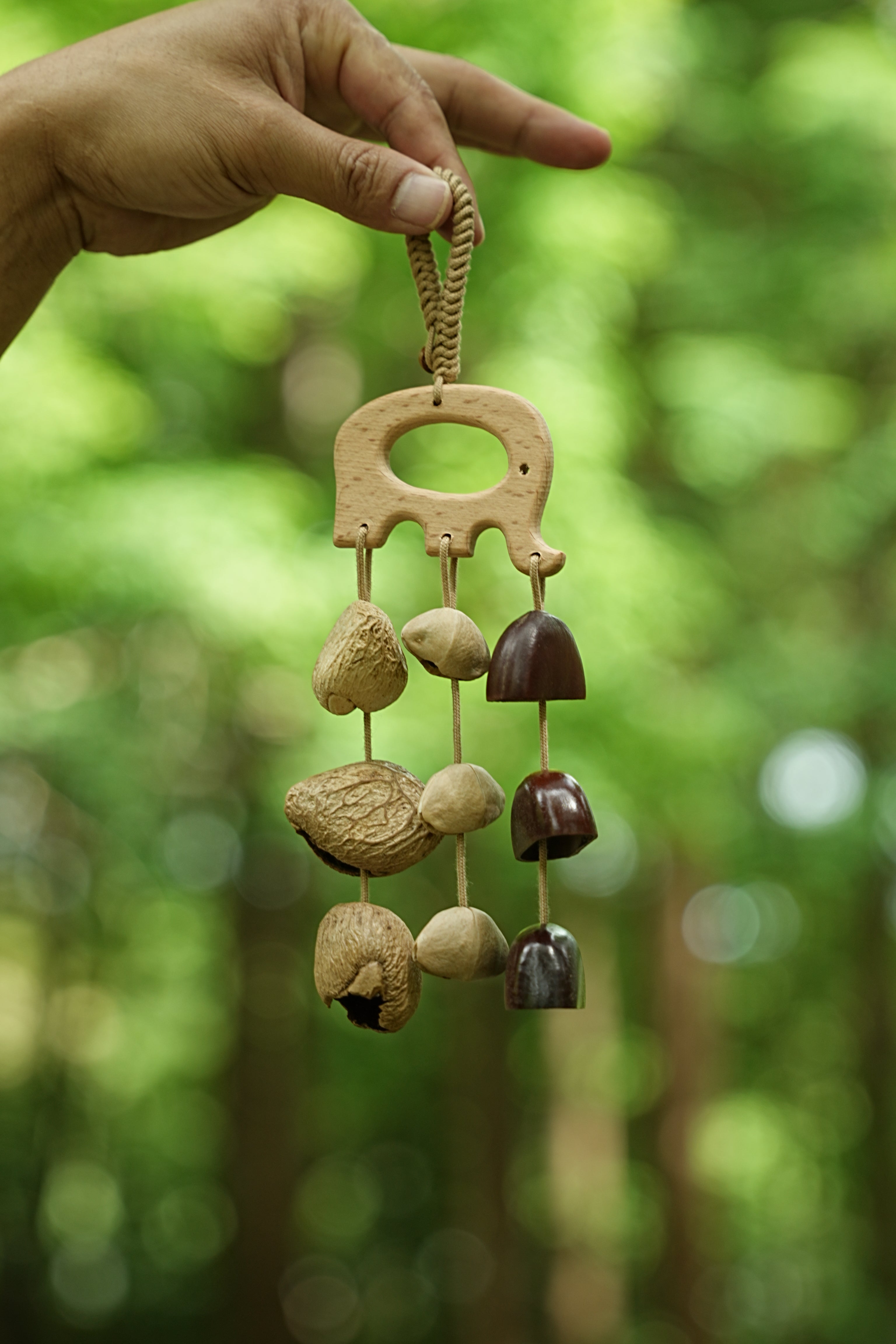 "The Wooden Elephant Chime" - Carved Wood Bag Charm & Mini Mobile