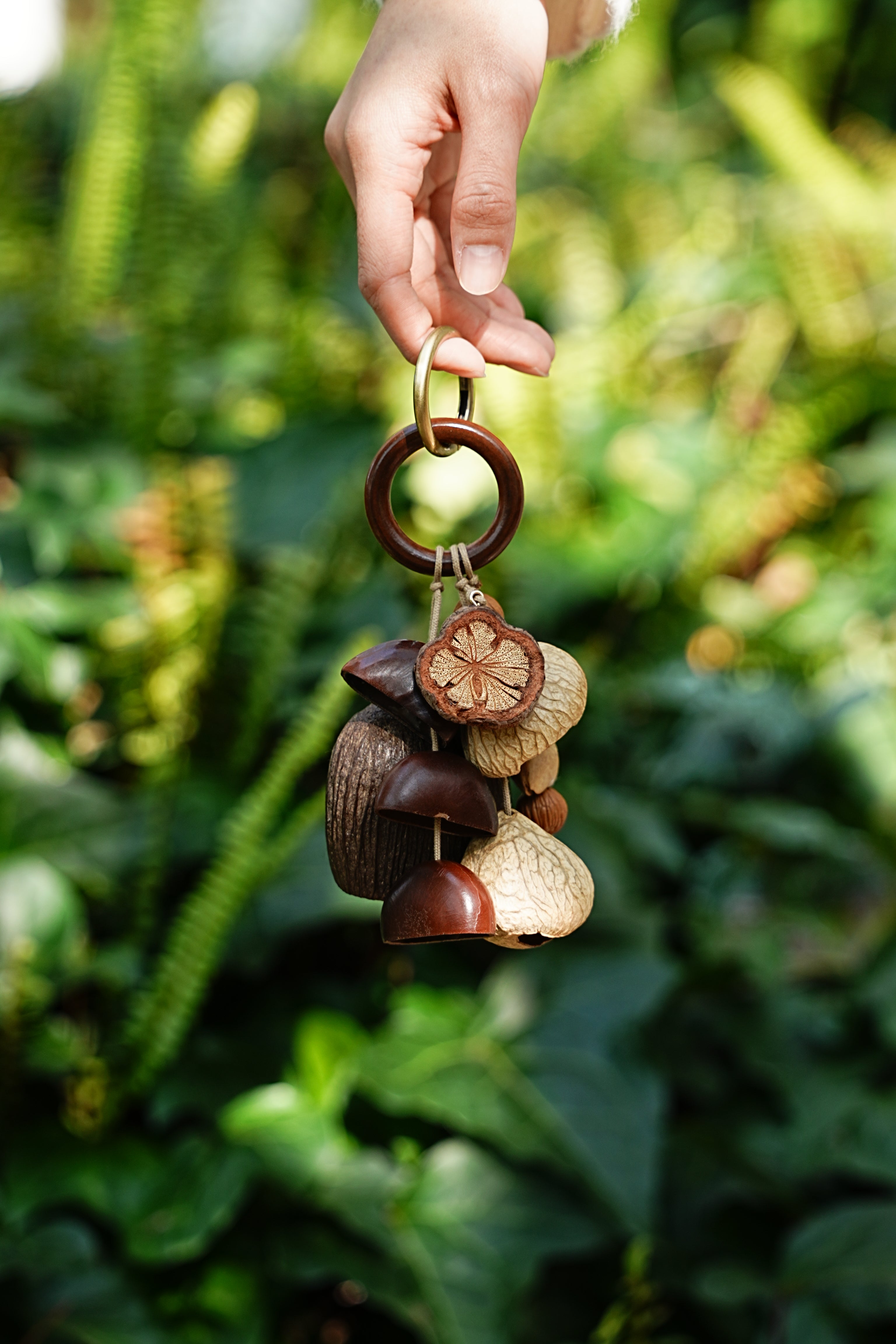 "The Forest Harvest Ring" - Natural Seed Cluster Charm with Dark Wood Handle