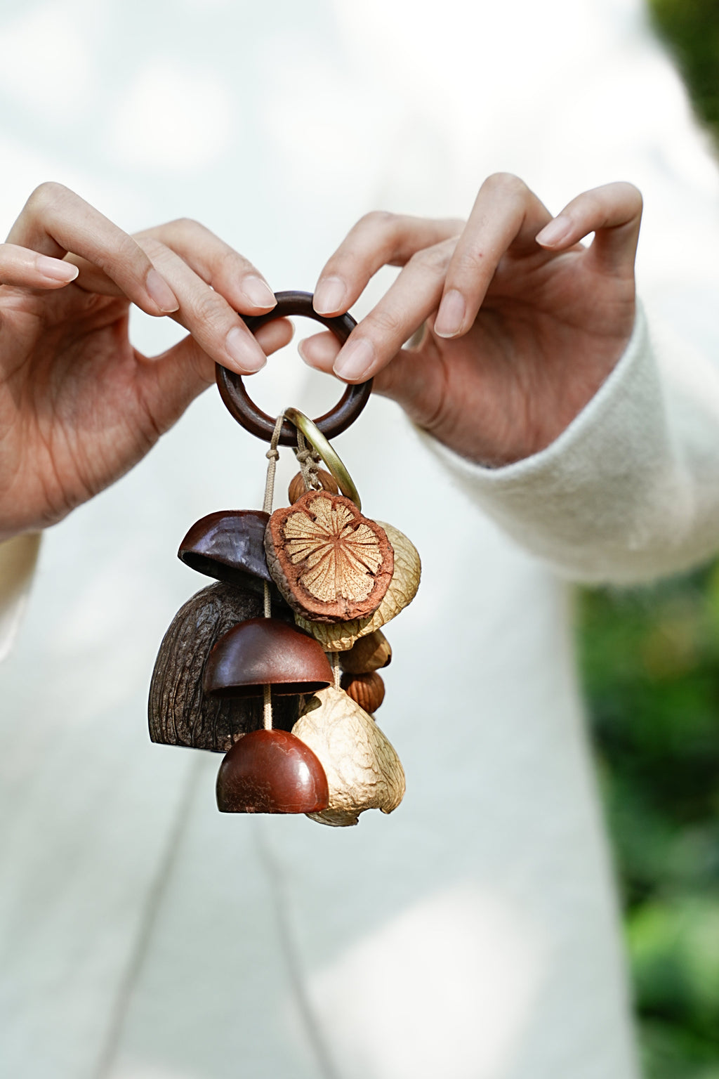 "The Forest Harvest Ring" - Natural Seed Cluster Charm with Dark Wood Handle