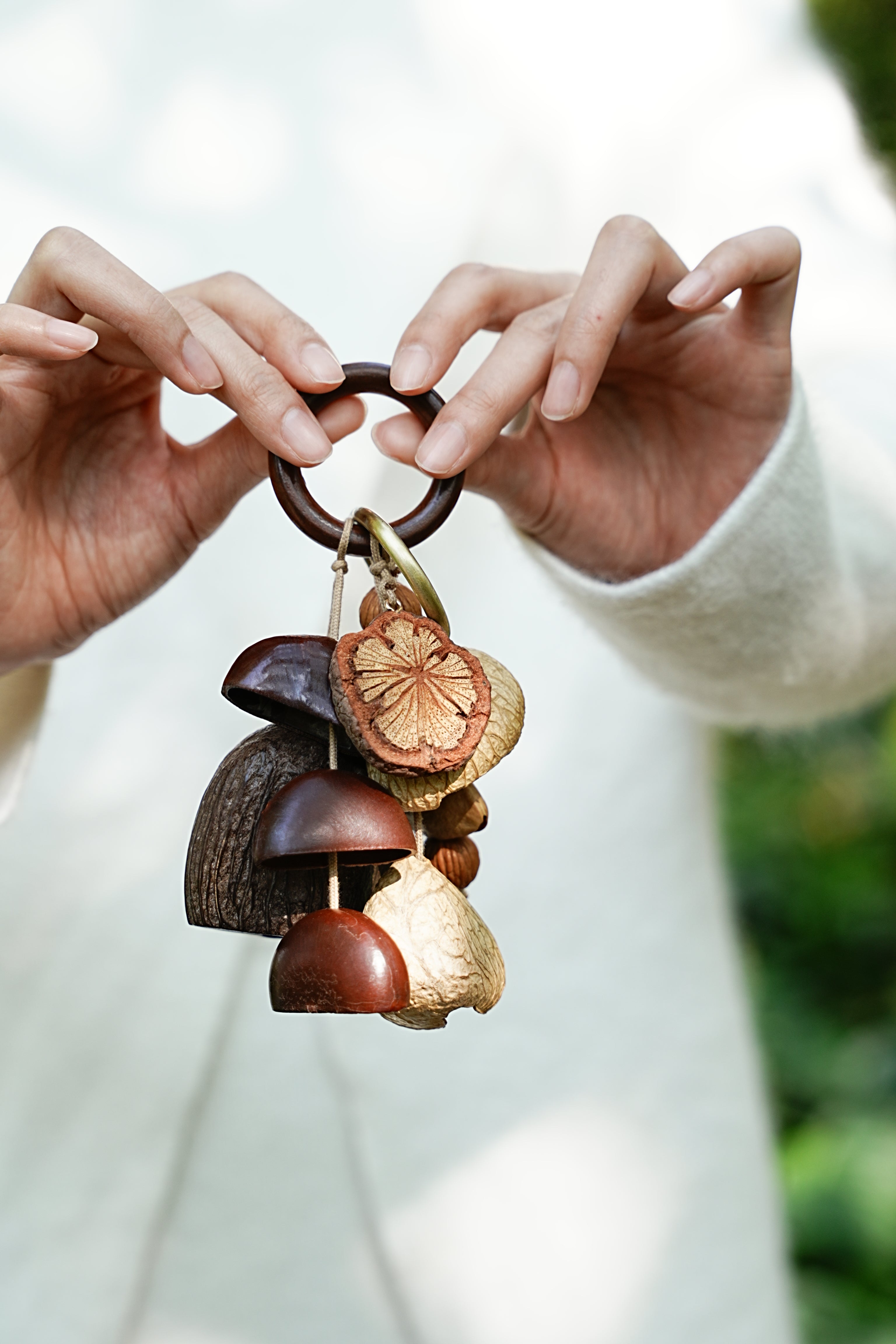 "The Forest Harvest Ring" - Natural Seed Cluster Charm with Dark Wood Handle