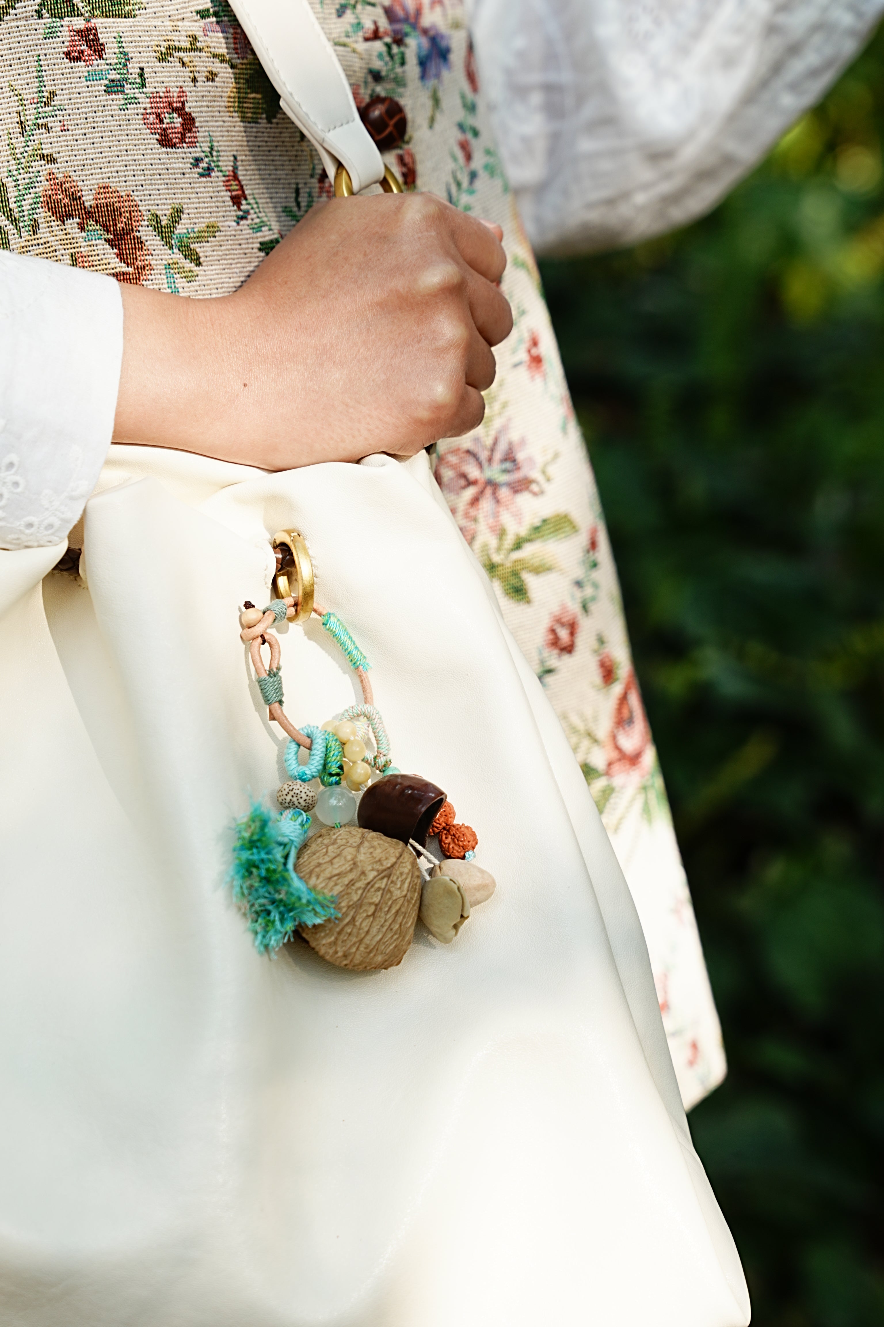 "The Mint Breeze" - Hand-Wrapped Tassel Charm with Rudraksha & Jade-Tone Bead