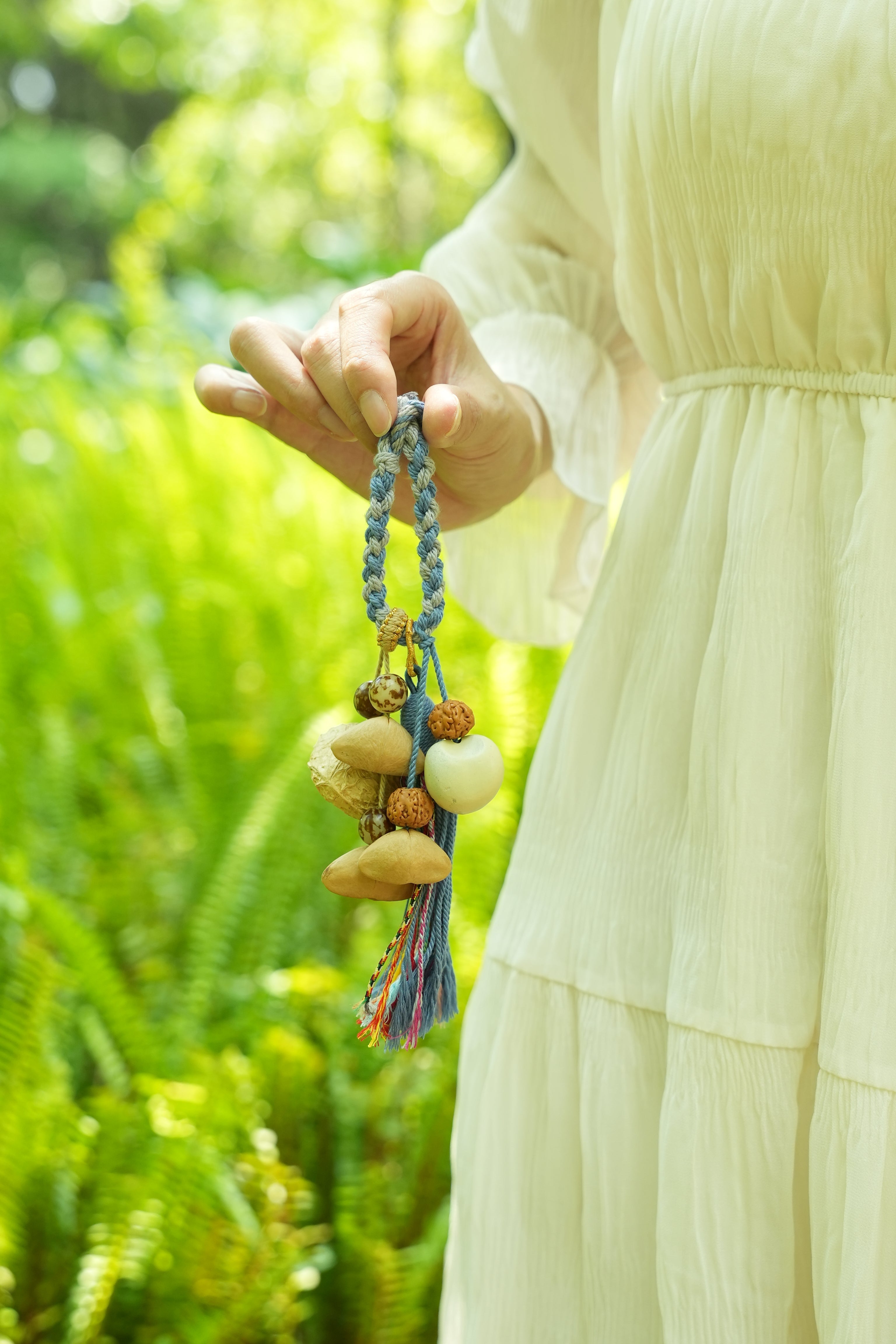 "The Azure Moon" - Blue Braided Bodhi Seed Charm with Tassel