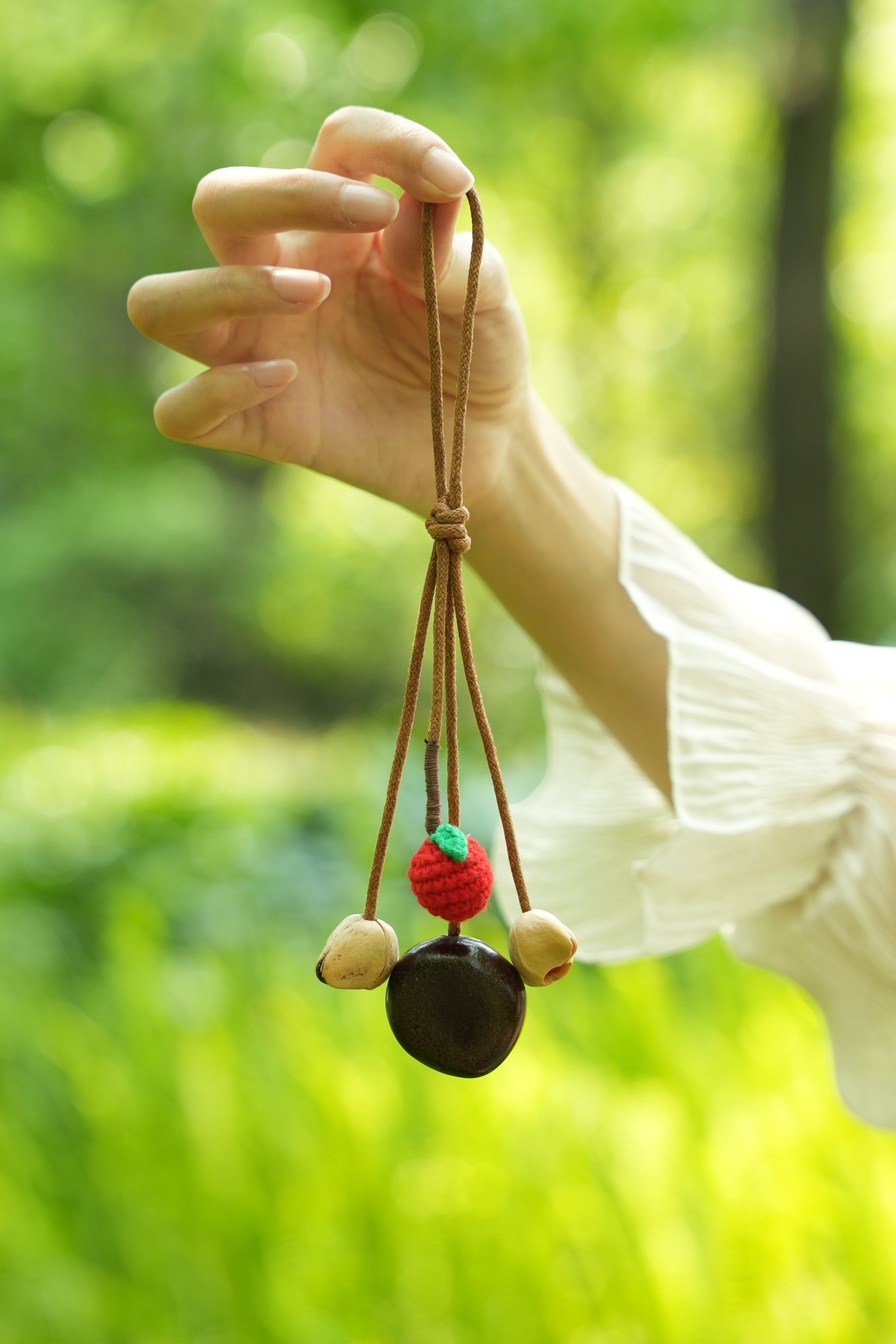 "The Little Harvest" - Minimalist Seed Charm with Micro-Crocheted Fruit