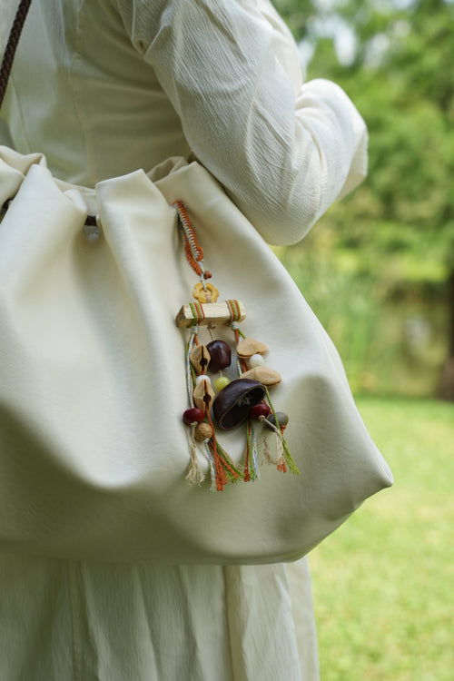 "The Autumn Mobile" - Wood Branch Charm with Flower Button & Fringe Tassels