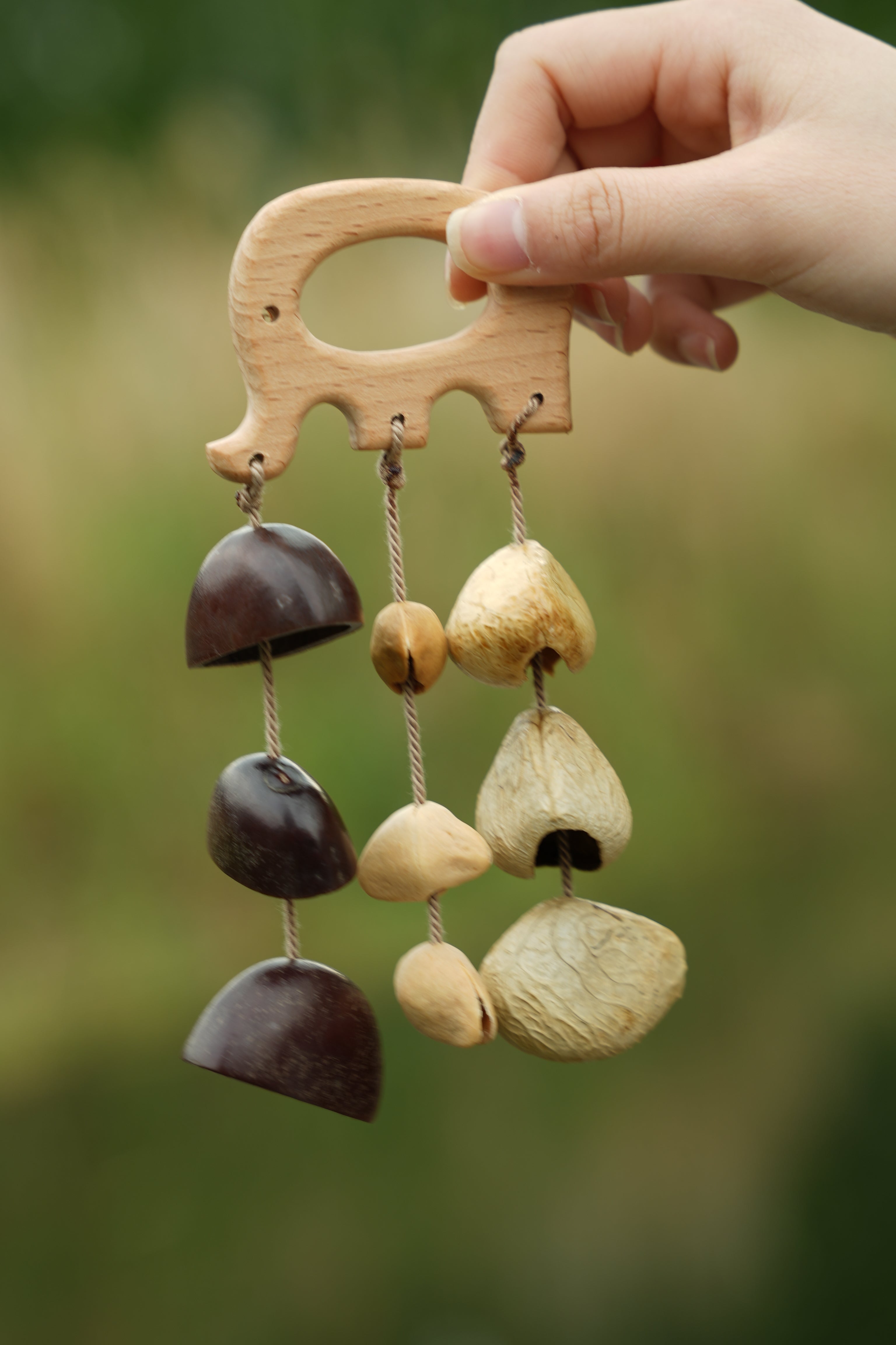 "The Wooden Elephant Chime" - Carved Wood Bag Charm & Mini Mobile