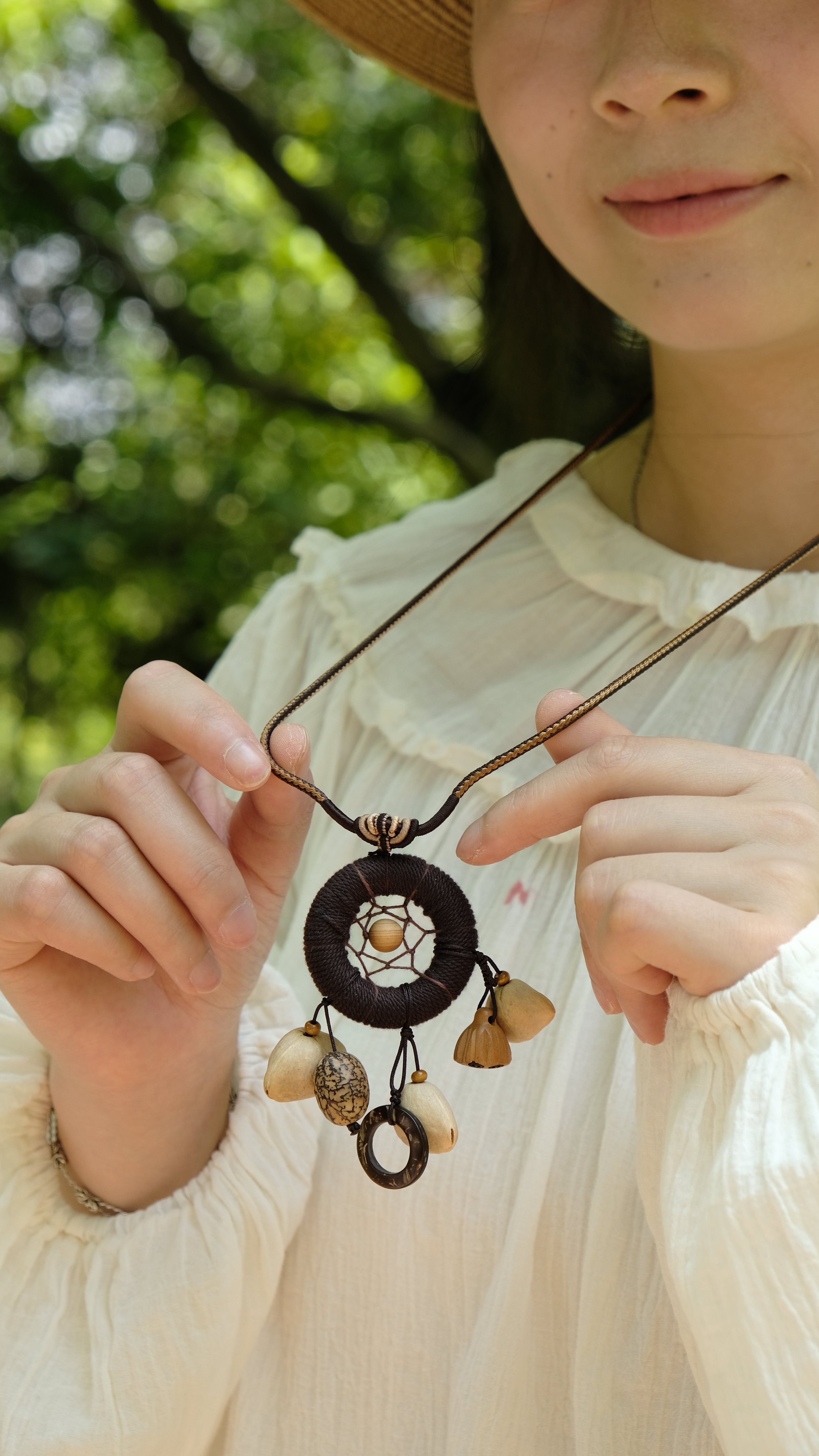 "The Dream Weaver" - Hand-Woven Dreamcatcher Necklace with Natural Seeds