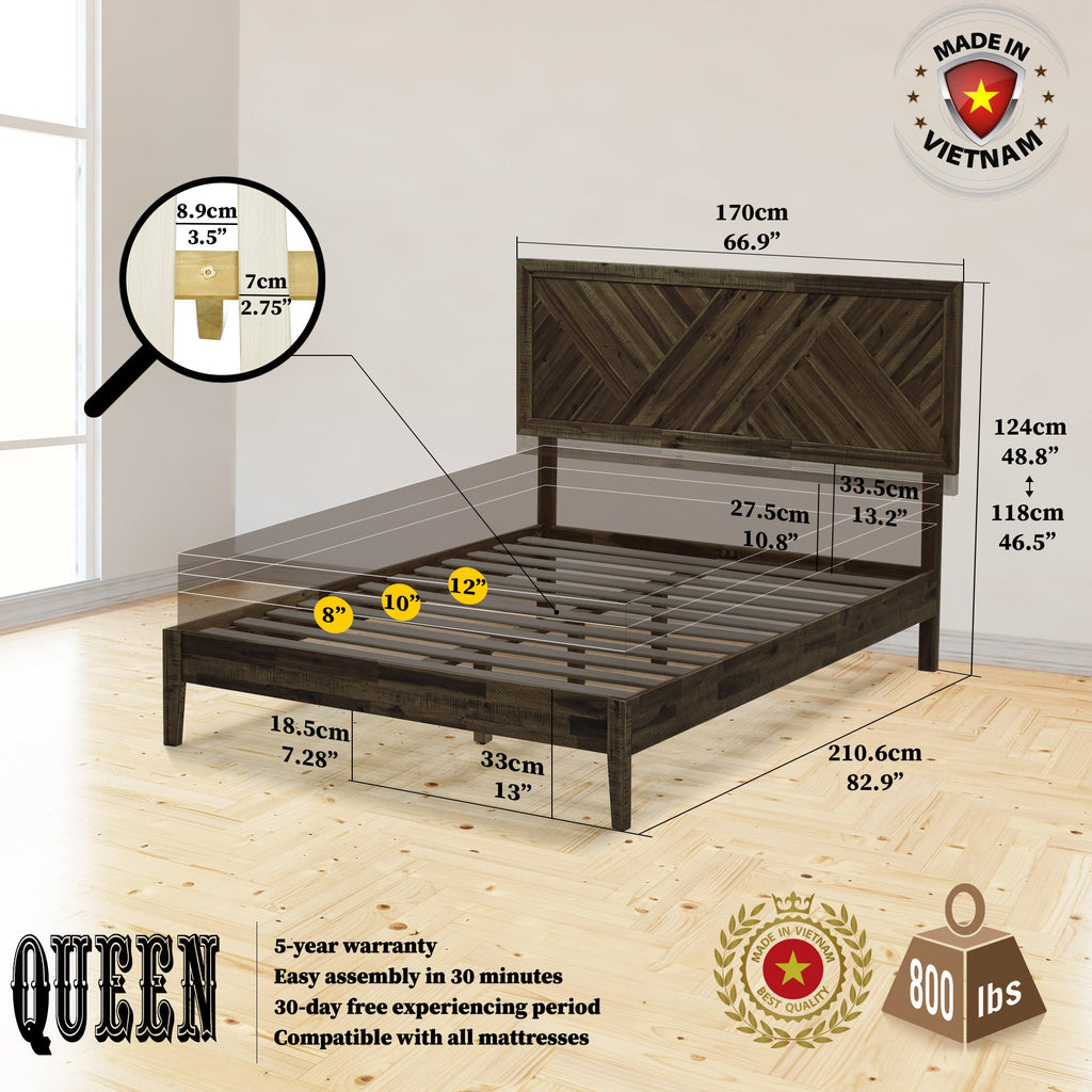Acacia Sierra Deluxe Solid Wood Bed Frame