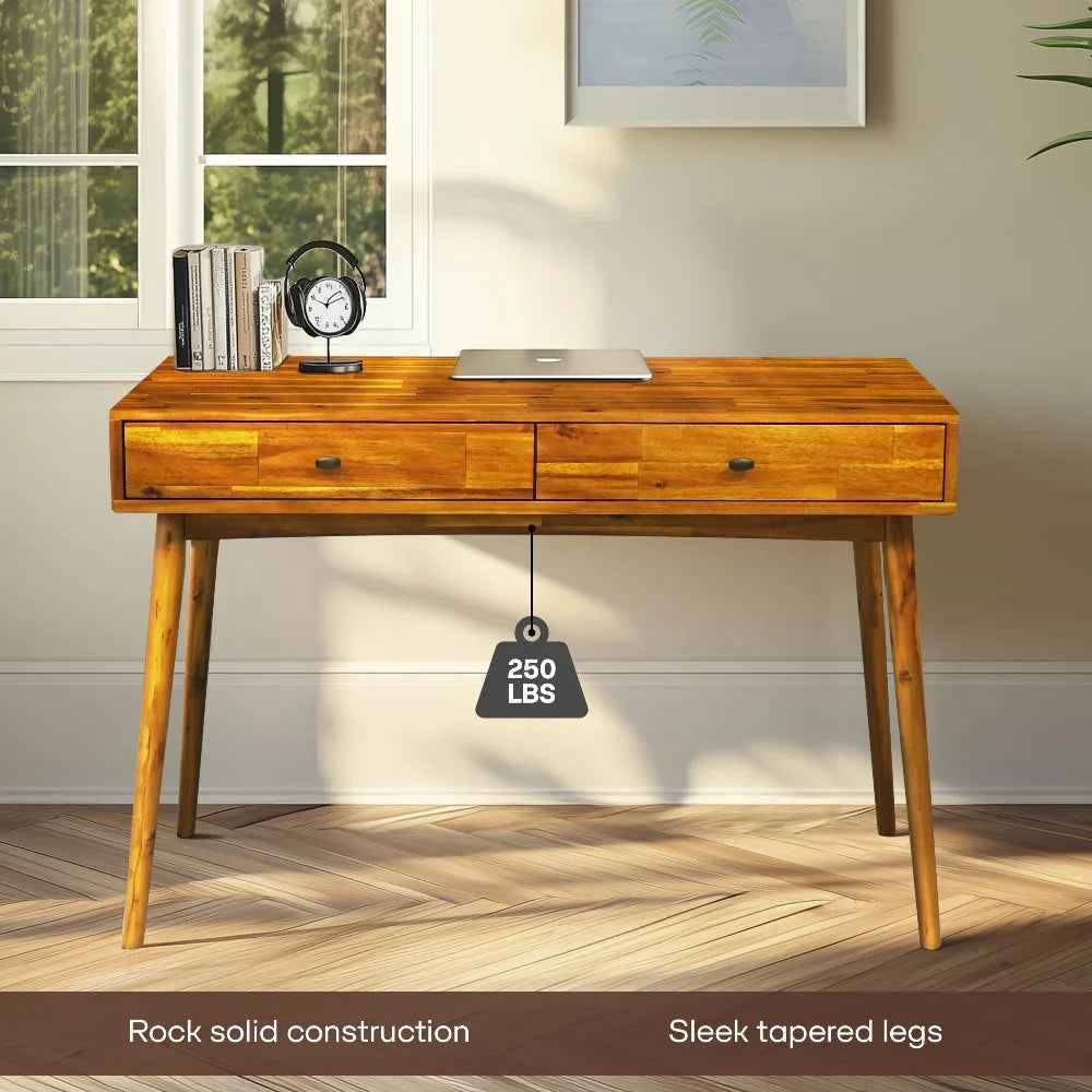 Acacia Lagom 48" Solid Wood Work Desk with Drawers for Functional Home Office