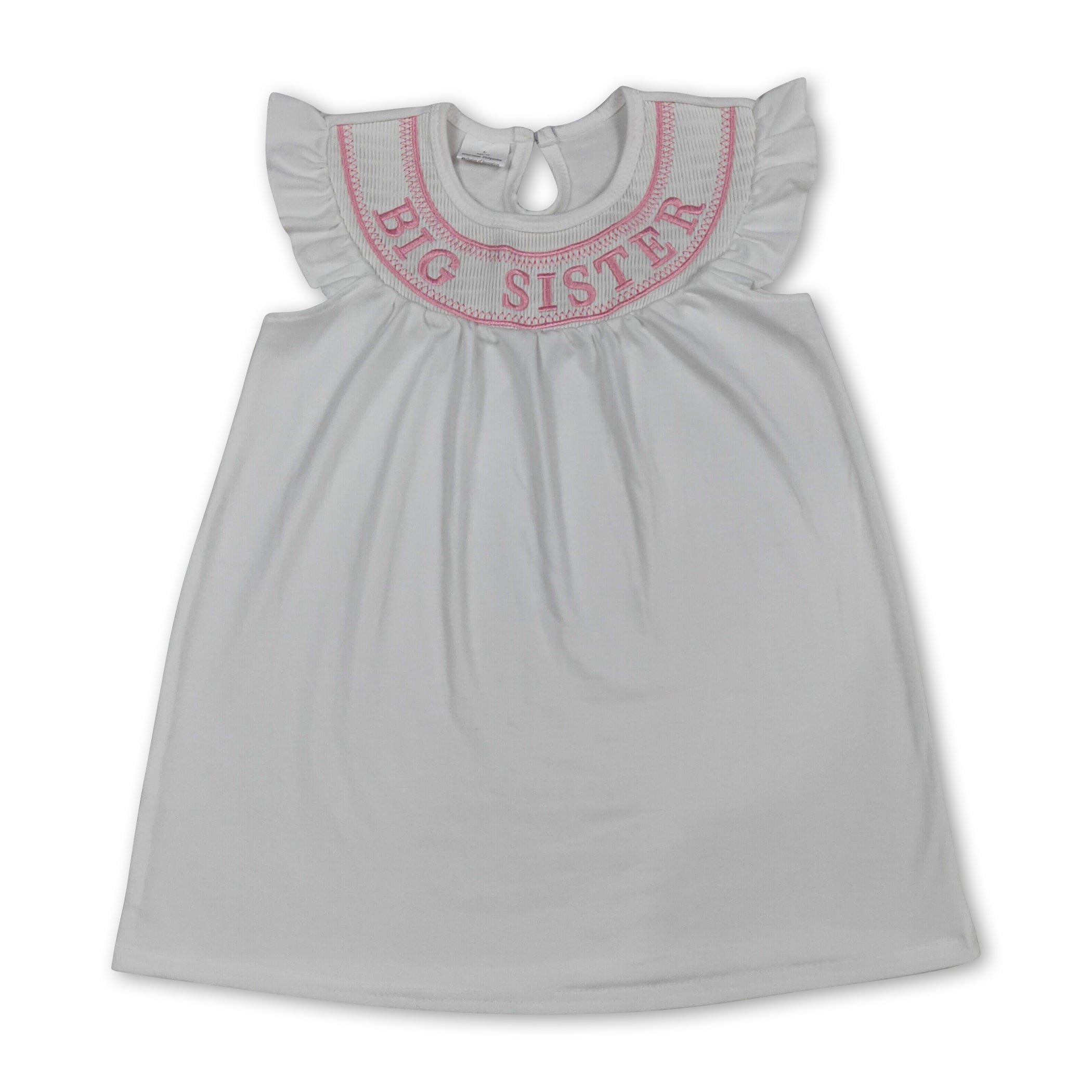 White flutter sleeves big sister smocked girls dresses