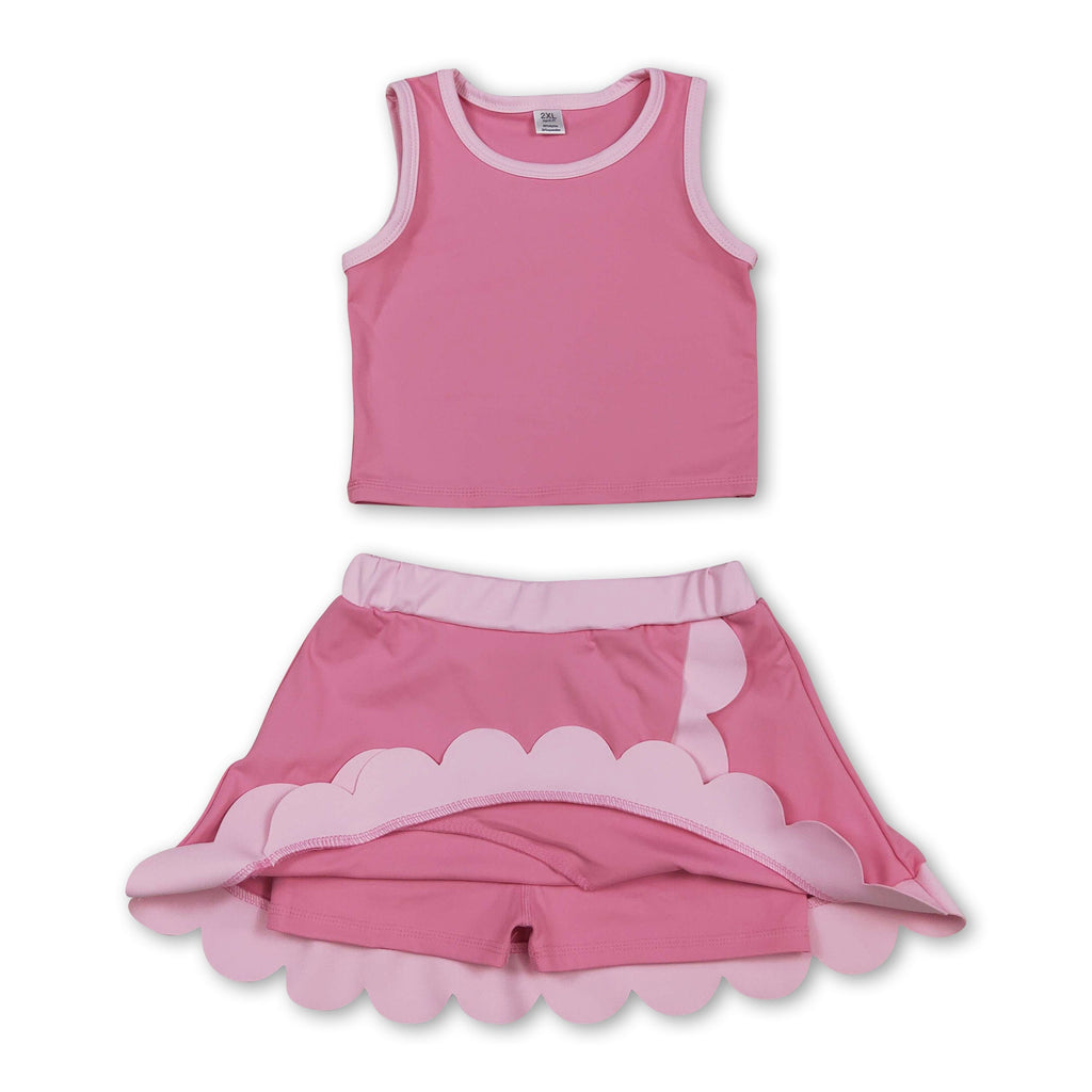 Light pink scallop princess girls summer active wear set