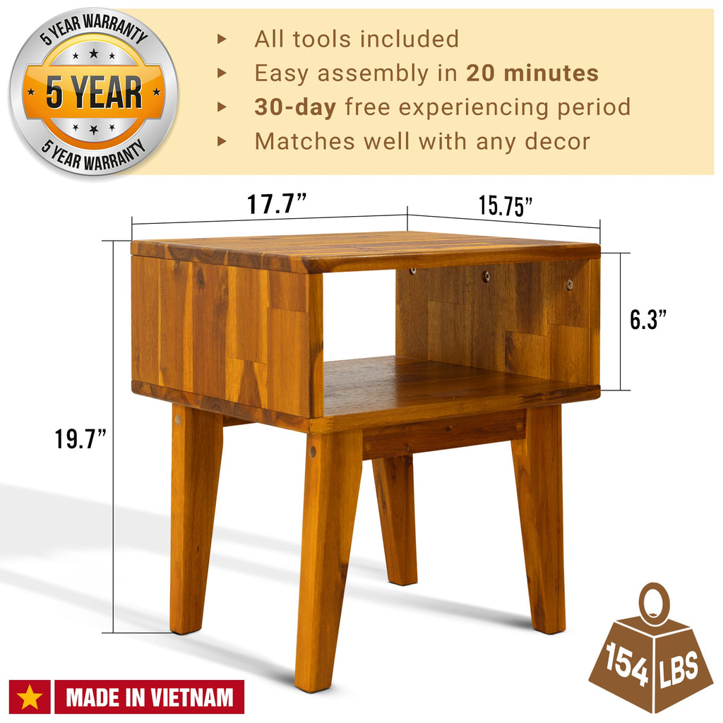Acacia Serena Solid Wood Nightstand - Elegant and Durable Bedside Storage