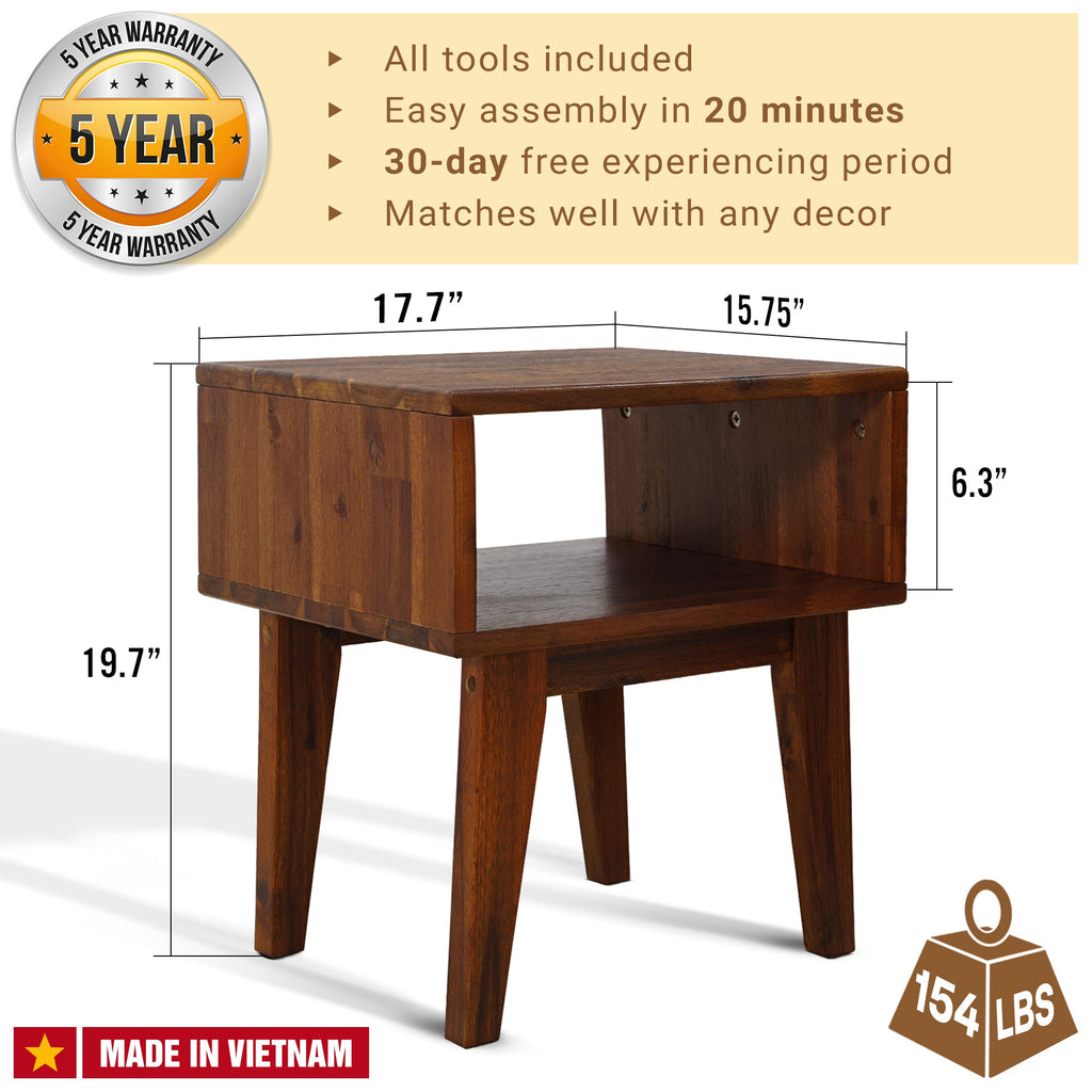 Acacia Serena Solid Wood Nightstand - Elegant and Durable Bedside Storage