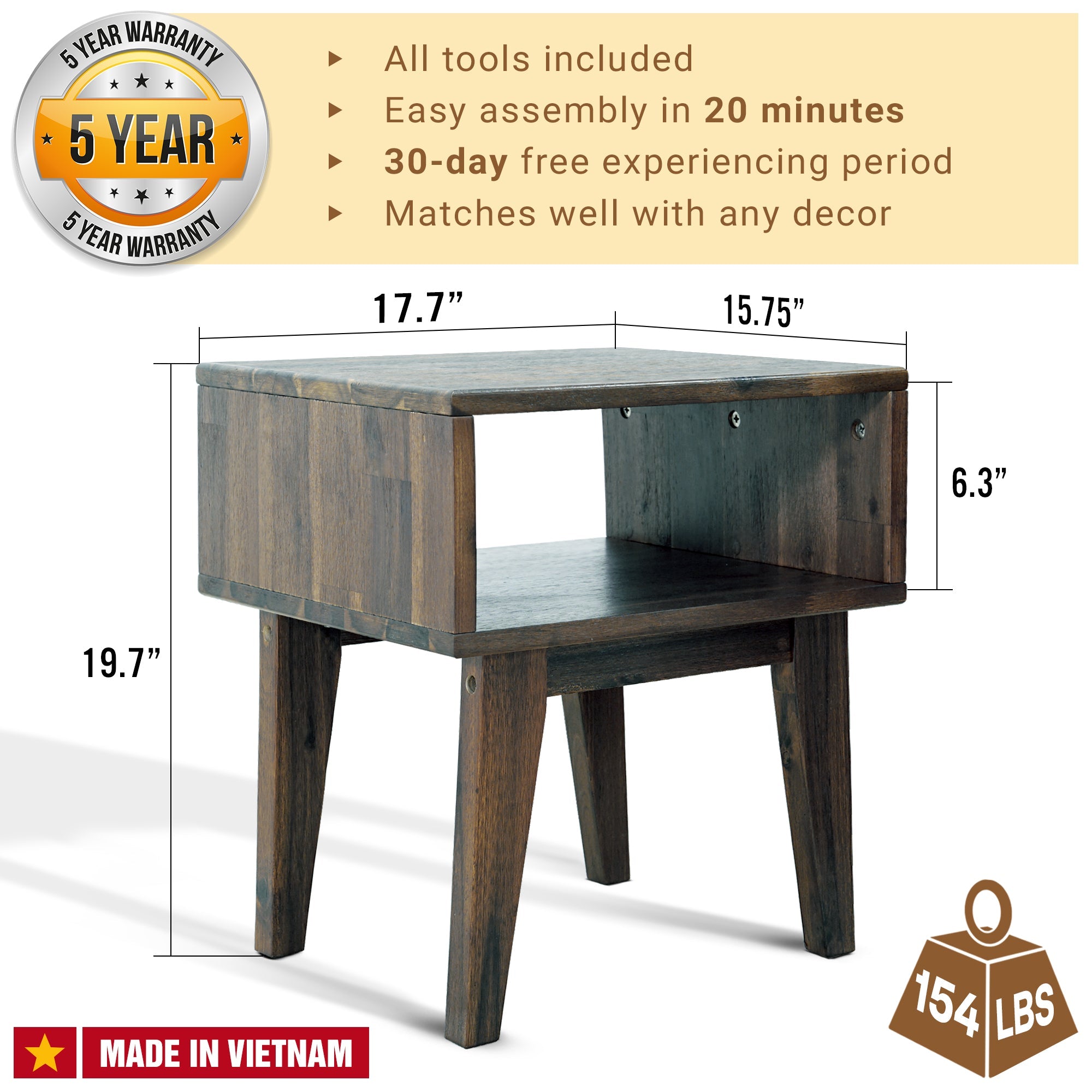 Acacia Serena Solid Wood Nightstand - Elegant and Durable Bedside Storage