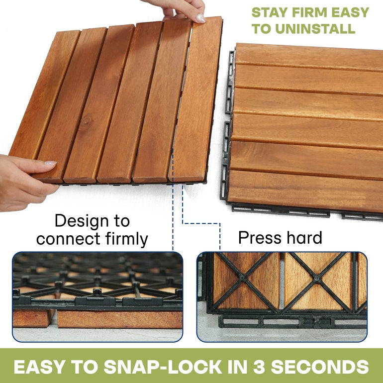 Tranquillo Acacia Deck Tiles 6 Slat Interlocking Decking Tiles set 9 – Indoor & Outdoor Flooring