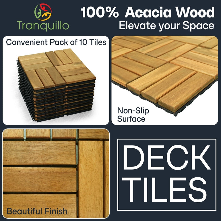 Tranquillo Solid Wood Premium Deck Tiles set 10 for Stylish Outdoor Spaces
