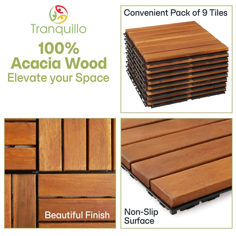 Tranquillo Acacia Deck Tiles 6 Slat Interlocking Decking Tiles set 9 – Indoor & Outdoor Flooring