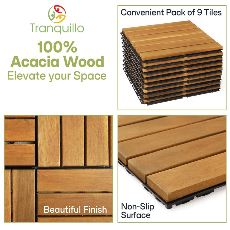 Tranquillo Acacia Deck Tiles 6 Slat Interlocking Decking Tiles set 9 – Indoor & Outdoor Flooring