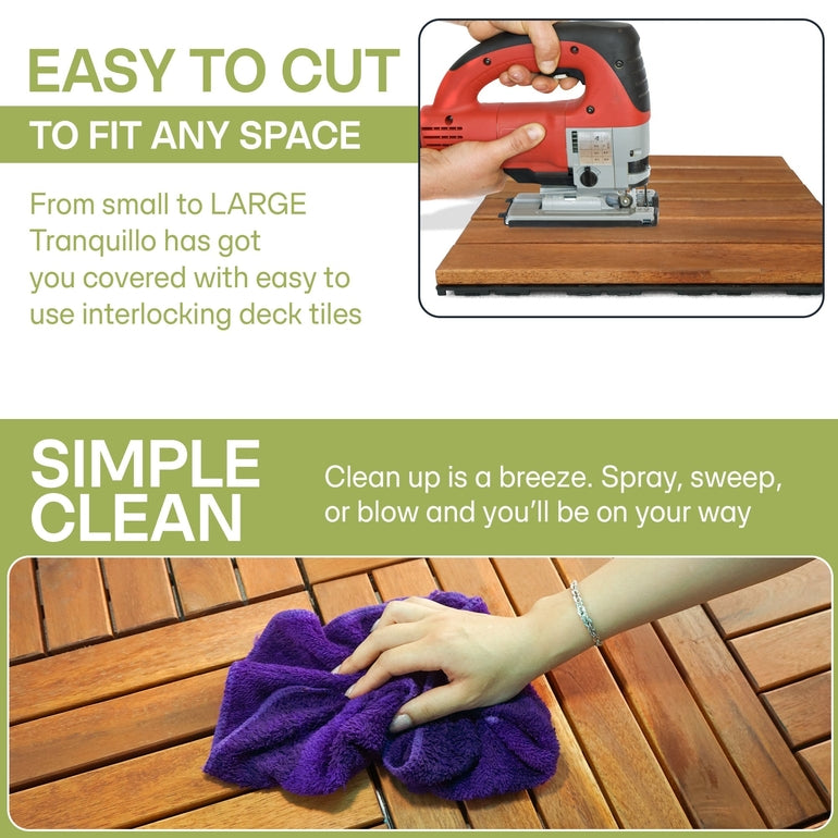 Tranquillo Acacia Deck Tiles 6 Slat Interlocking Decking Tiles set 9 – Indoor & Outdoor Flooring