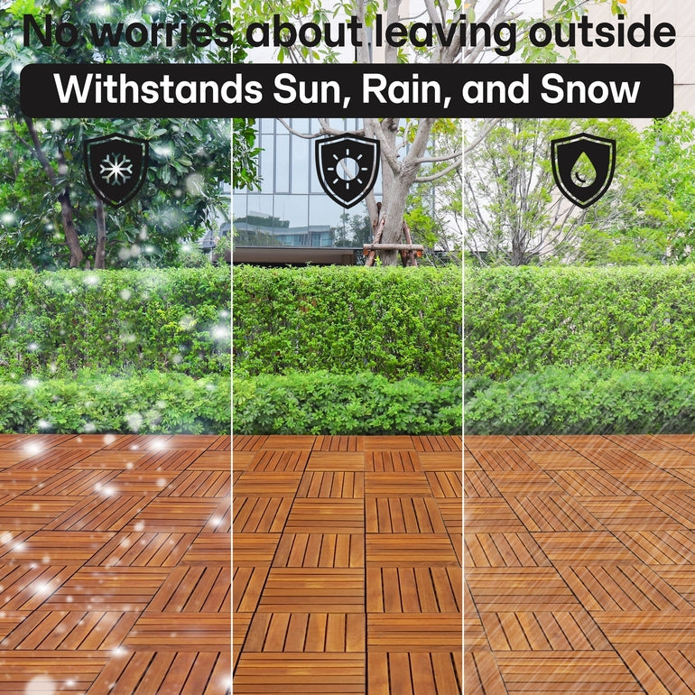 Tranquillo Acacia Deck Tiles 6 Slat Interlocking Decking Tiles set 9 – Indoor & Outdoor Flooring