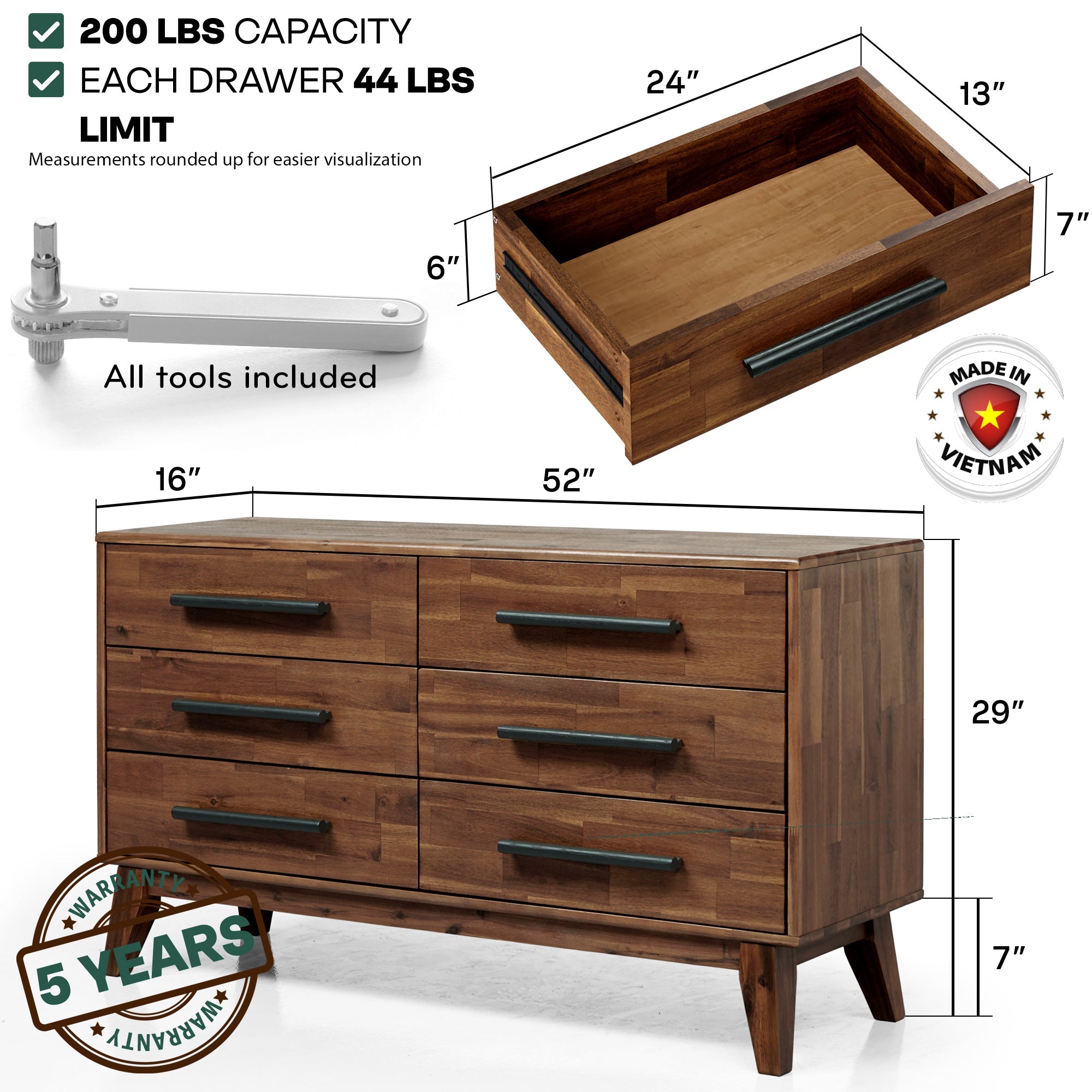 Acacia Legacy Solid Wood Dresser for Timeless Elegance and Durability