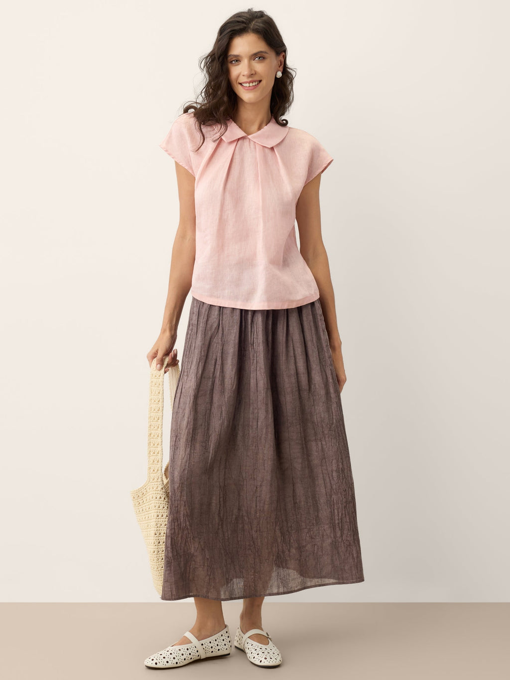 Linen Textured Pleated Waist Skirt ROSAMUND