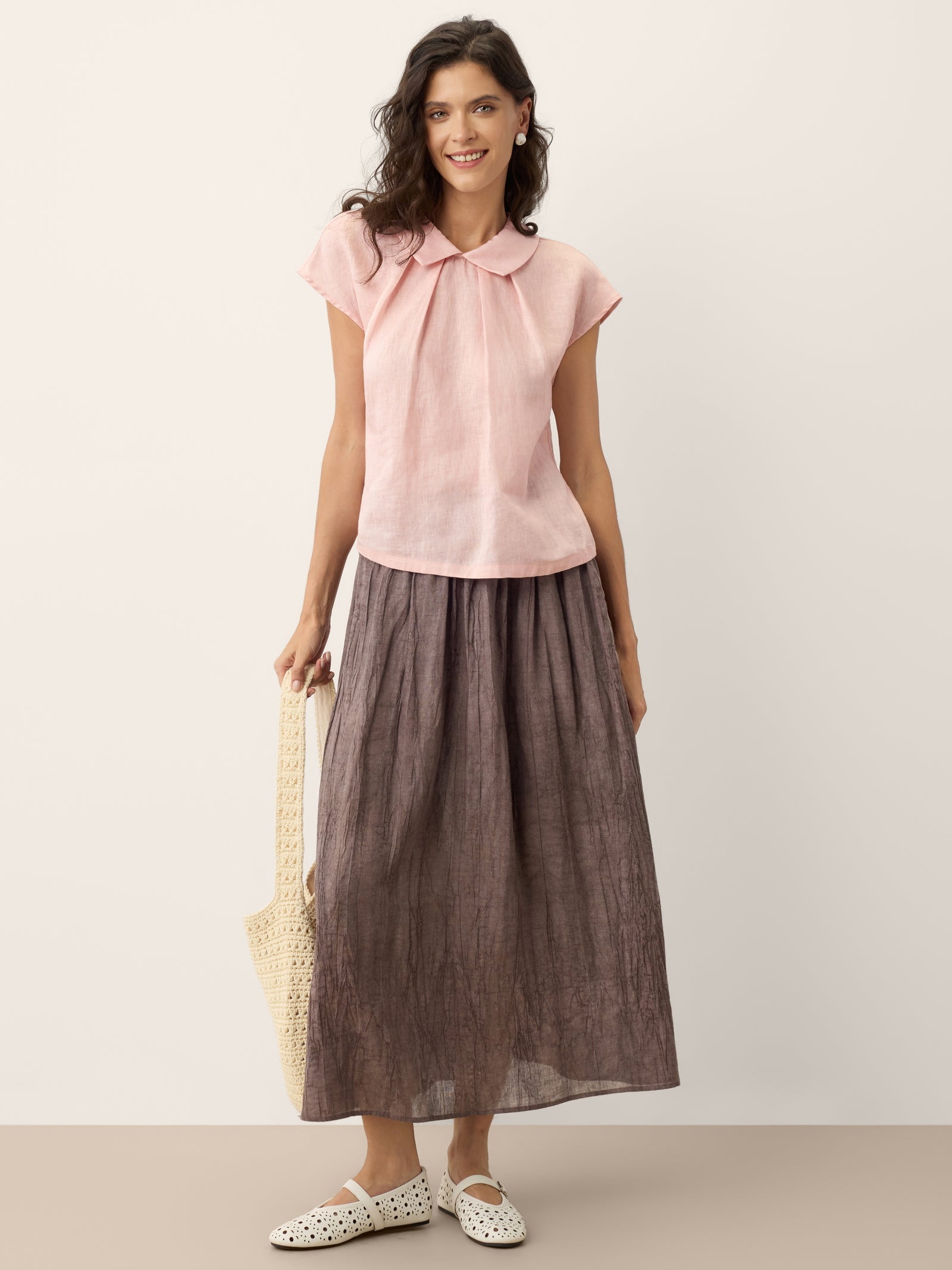 Linen Textured Pleated Waist Skirt ROSAMUND